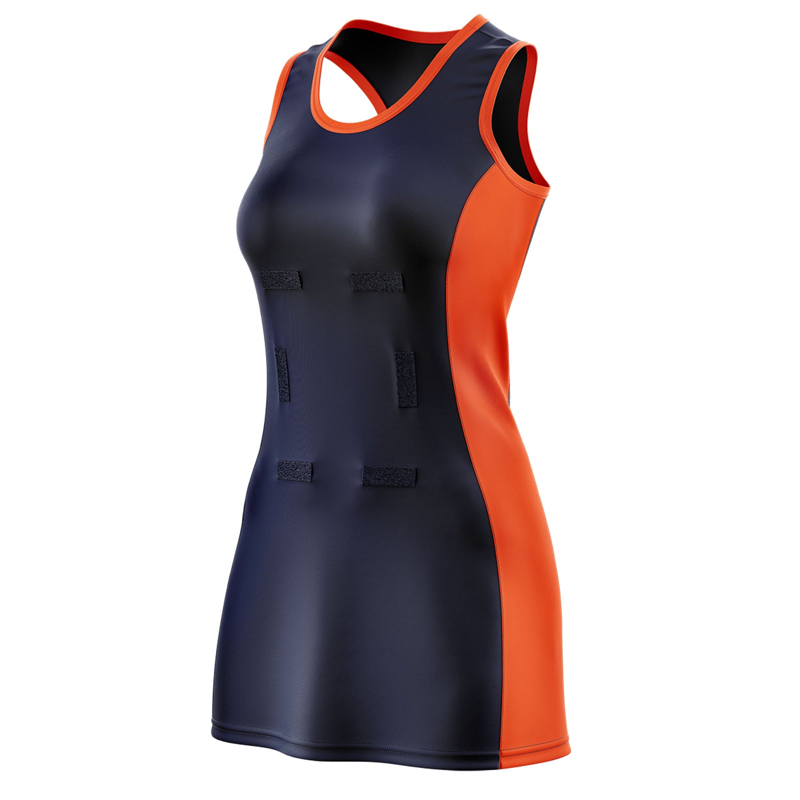 Custom Navy Orange Color Block Two Tone Netball Dresses