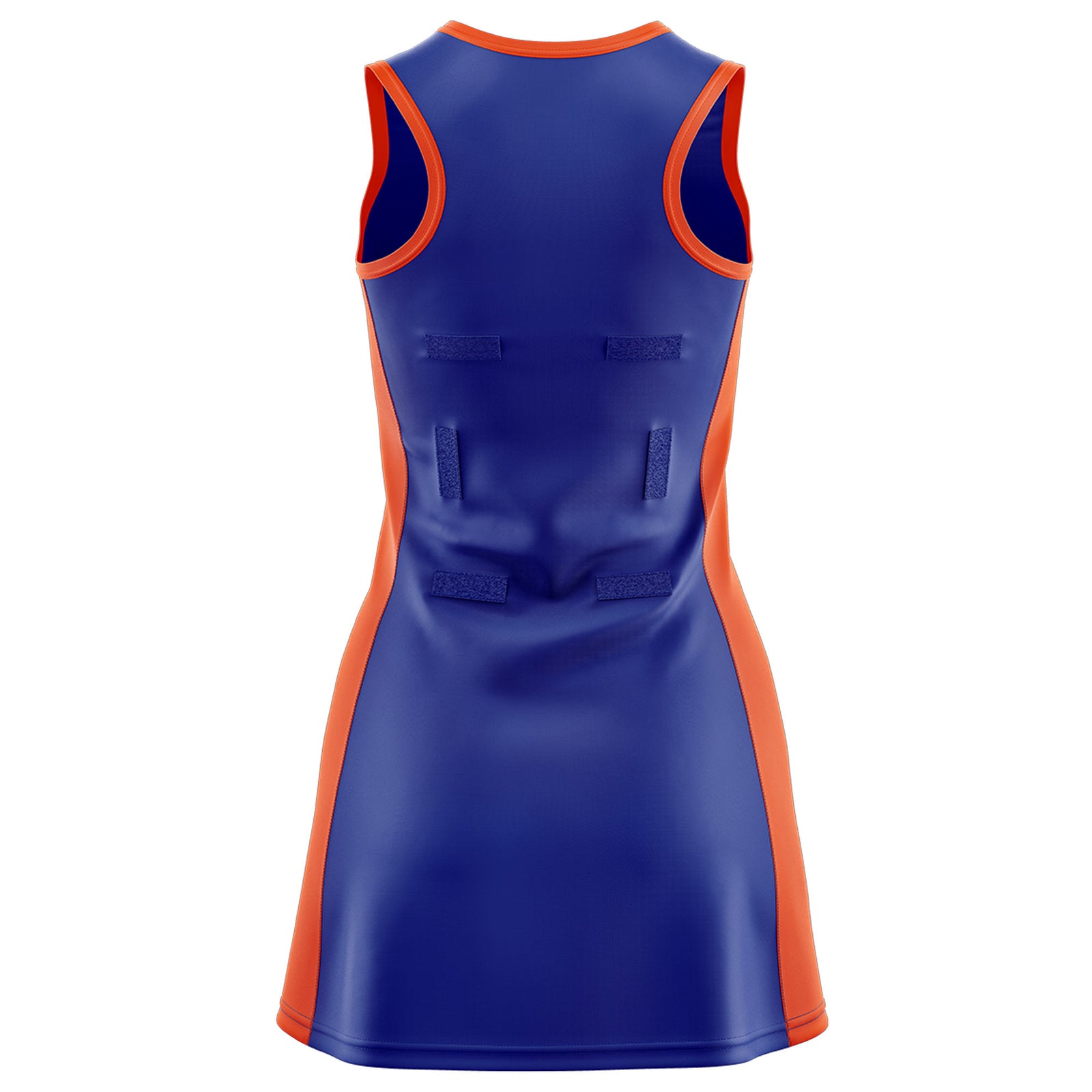 Custom Royal Blue Orange Color Block Two Tone Netball Dresses