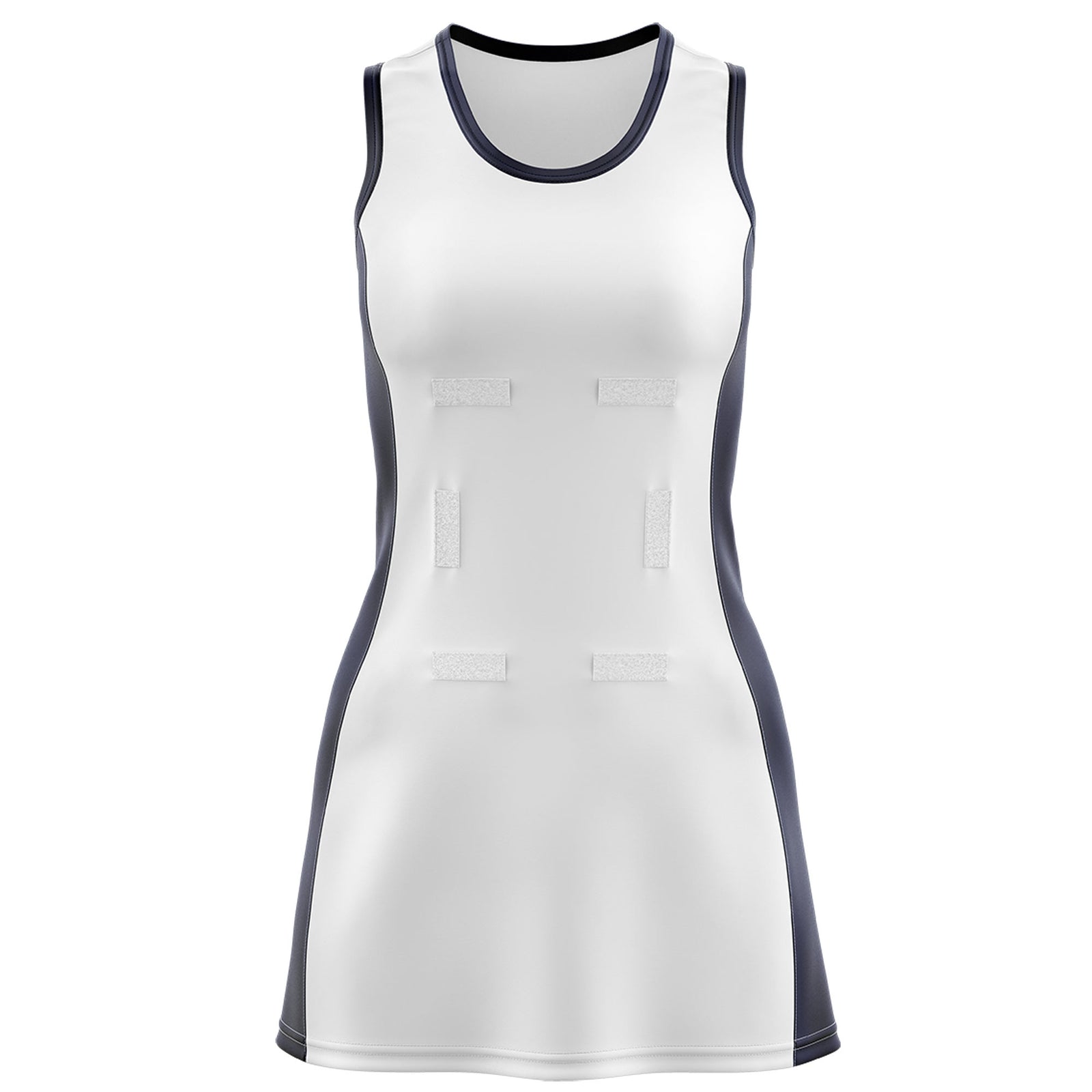 Custom White Navy Color Block Two Tone Netball Dresses