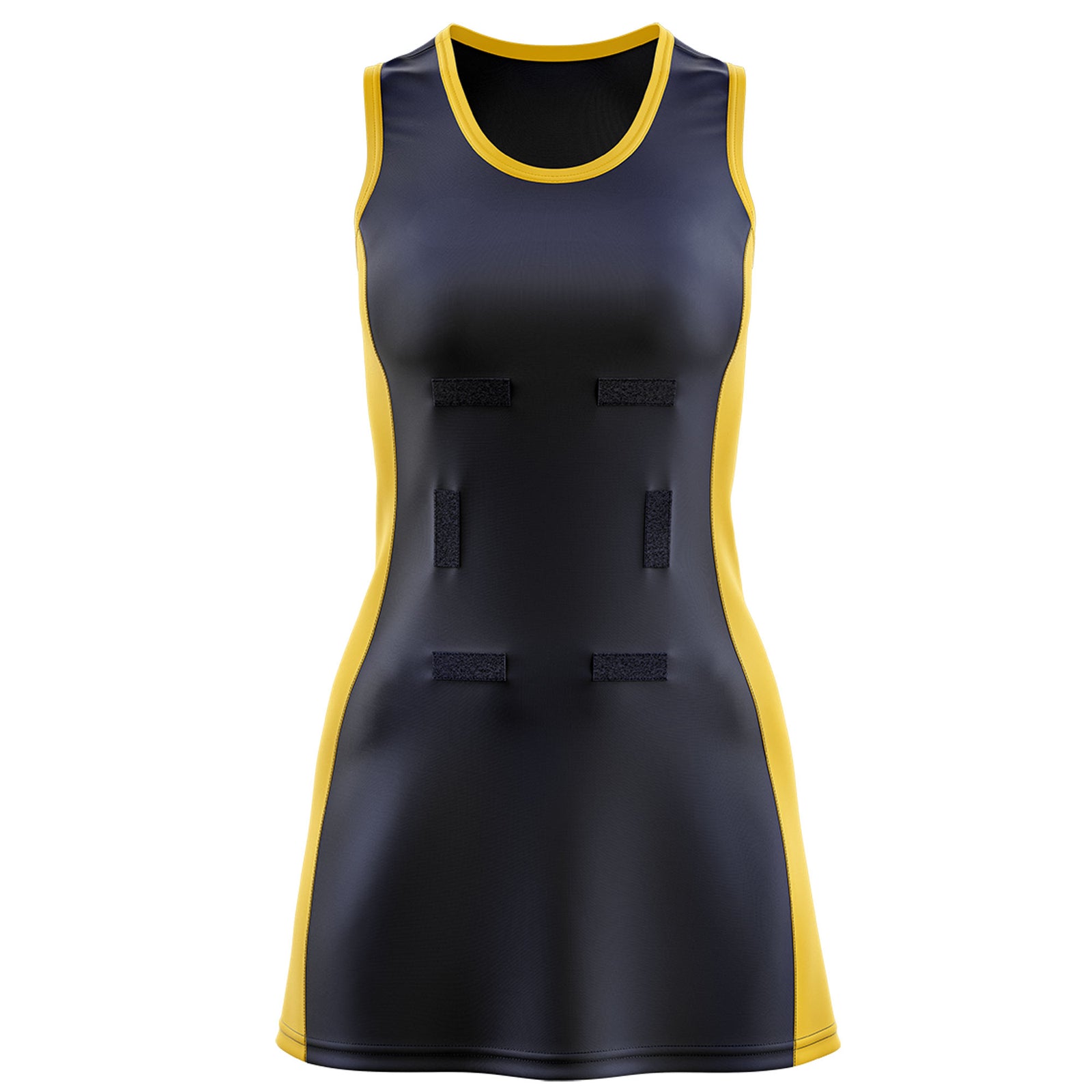 Custom Navy Gold Color Block Two Tone Netball Dresses