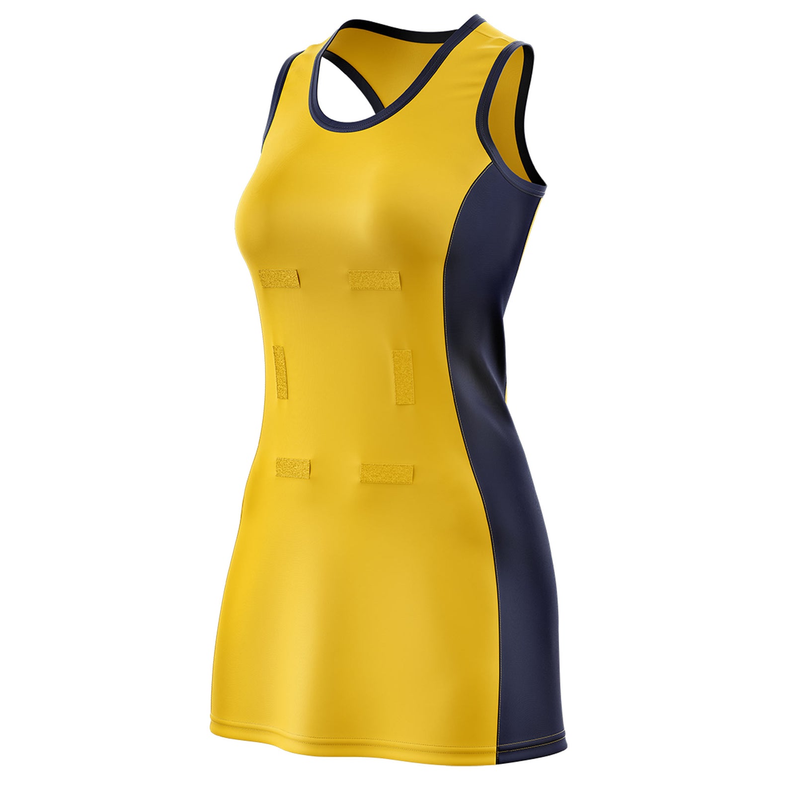 Custom Gold Navy Color Block Two Tone Netball Dresses