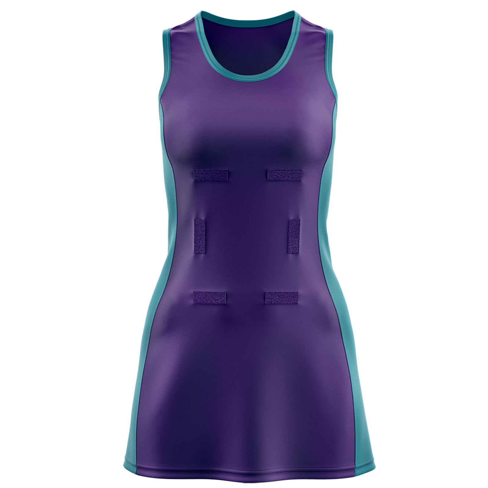 Custom Purple Teal Color Block Two Tone Netball Dresses