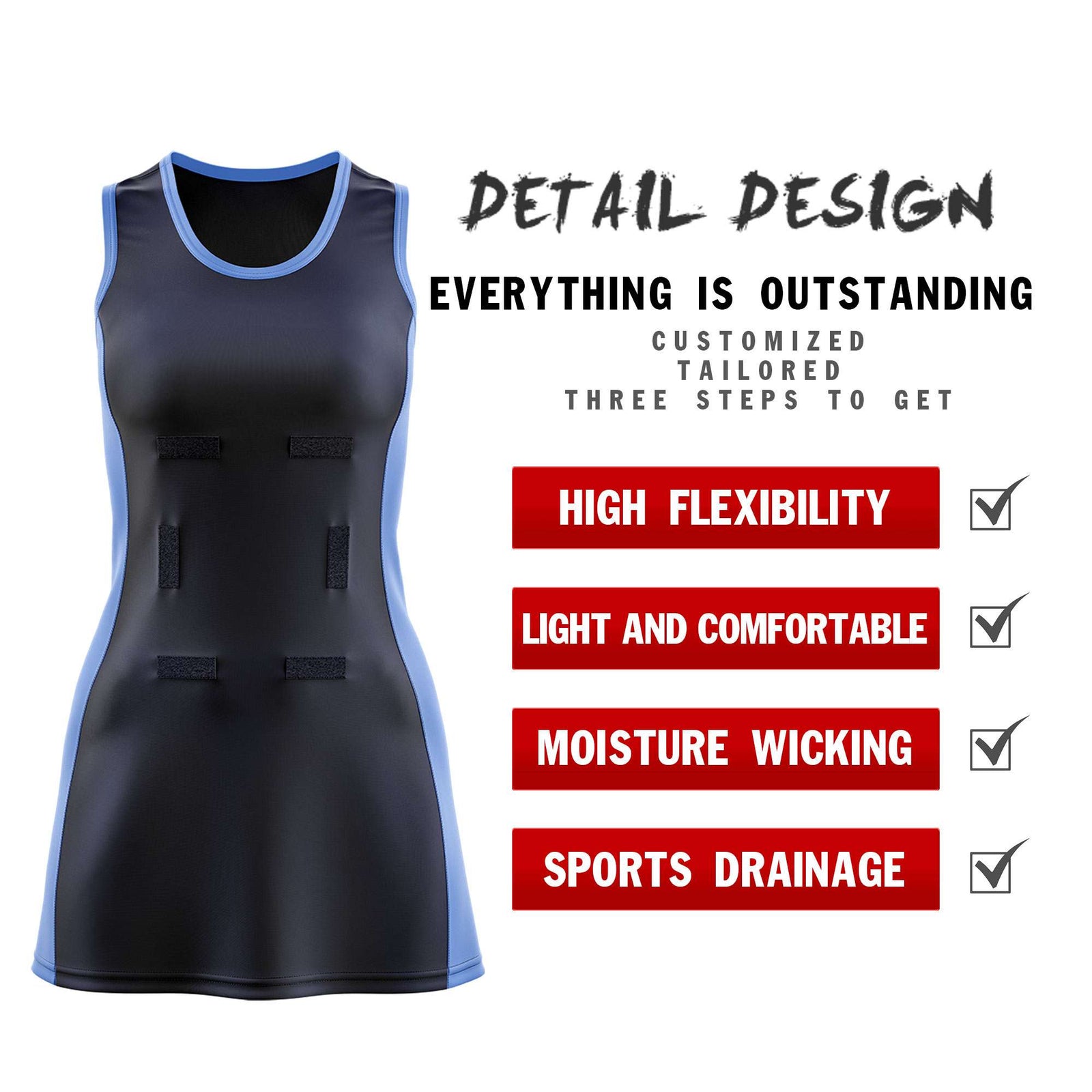 Custom Navy Powder Blue Color Block Two Tone Netball Dresses