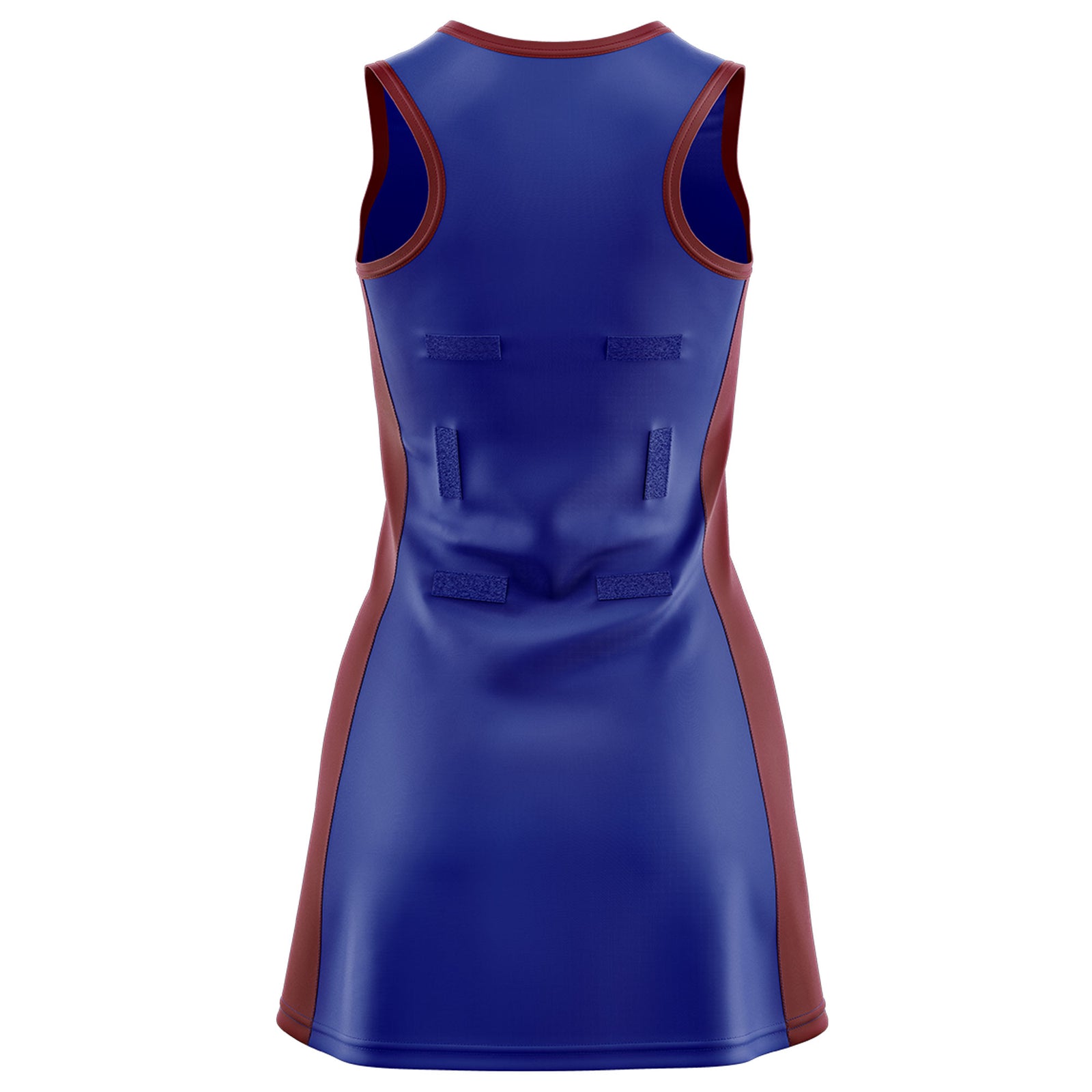 Custom Royal Blue Maroon Color Block Two Tone Netball Dresses