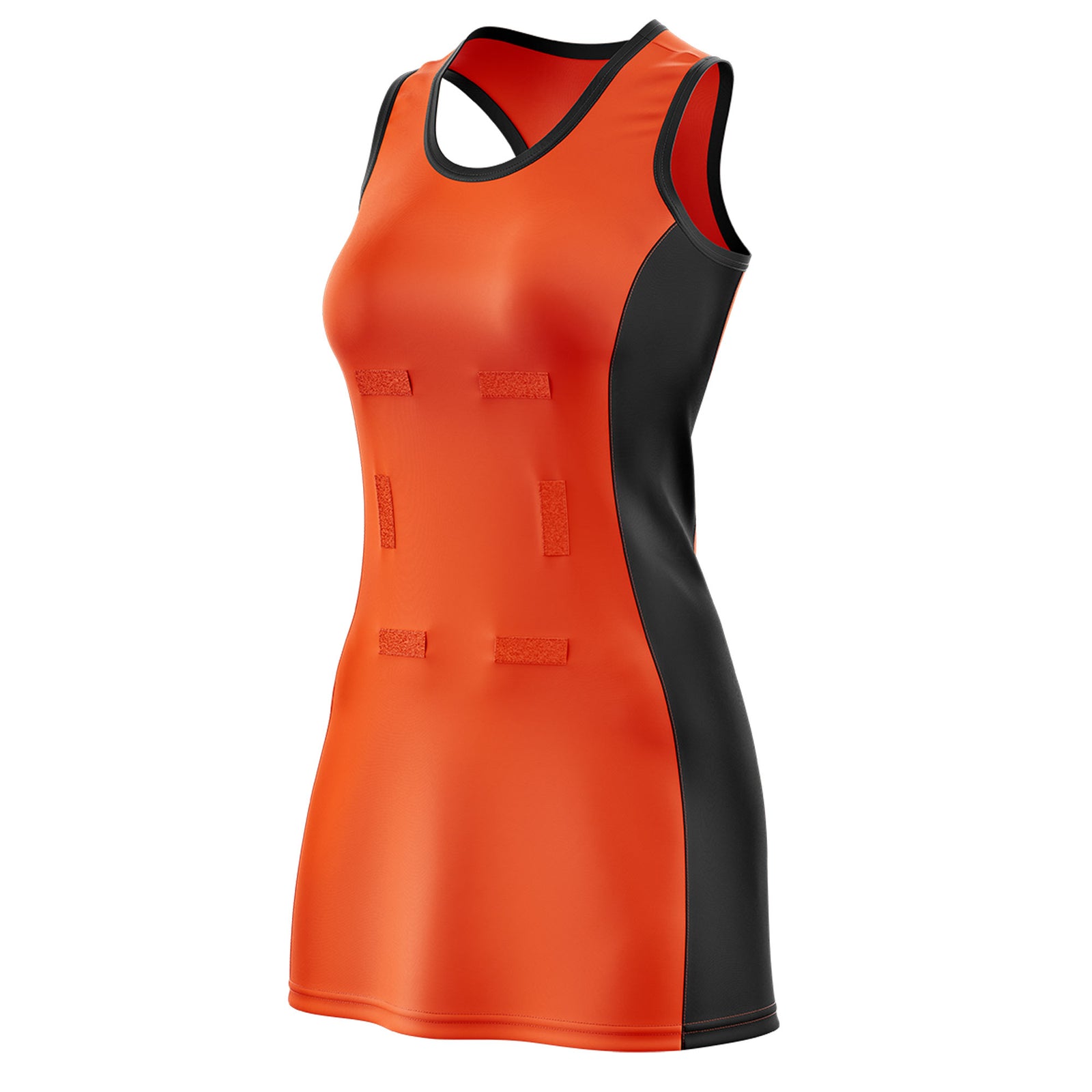 Custom Orange Black Color Block Two Tone Netball Dresses