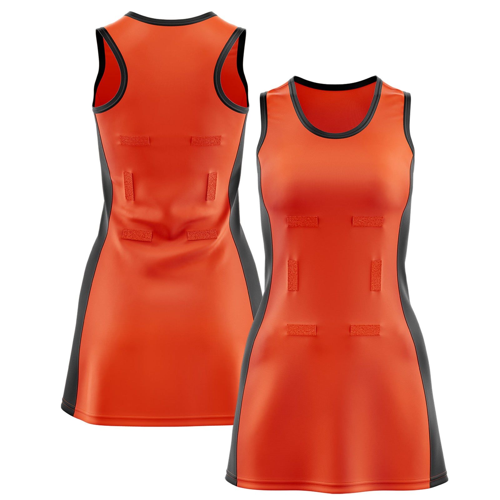 Custom Orange Black Color Block Two Tone Netball Dresses