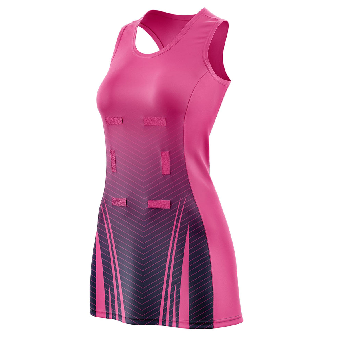 Custom Rose Red Navy Netball Dresses With Diagonal Lines And Jagged Texture Patterns