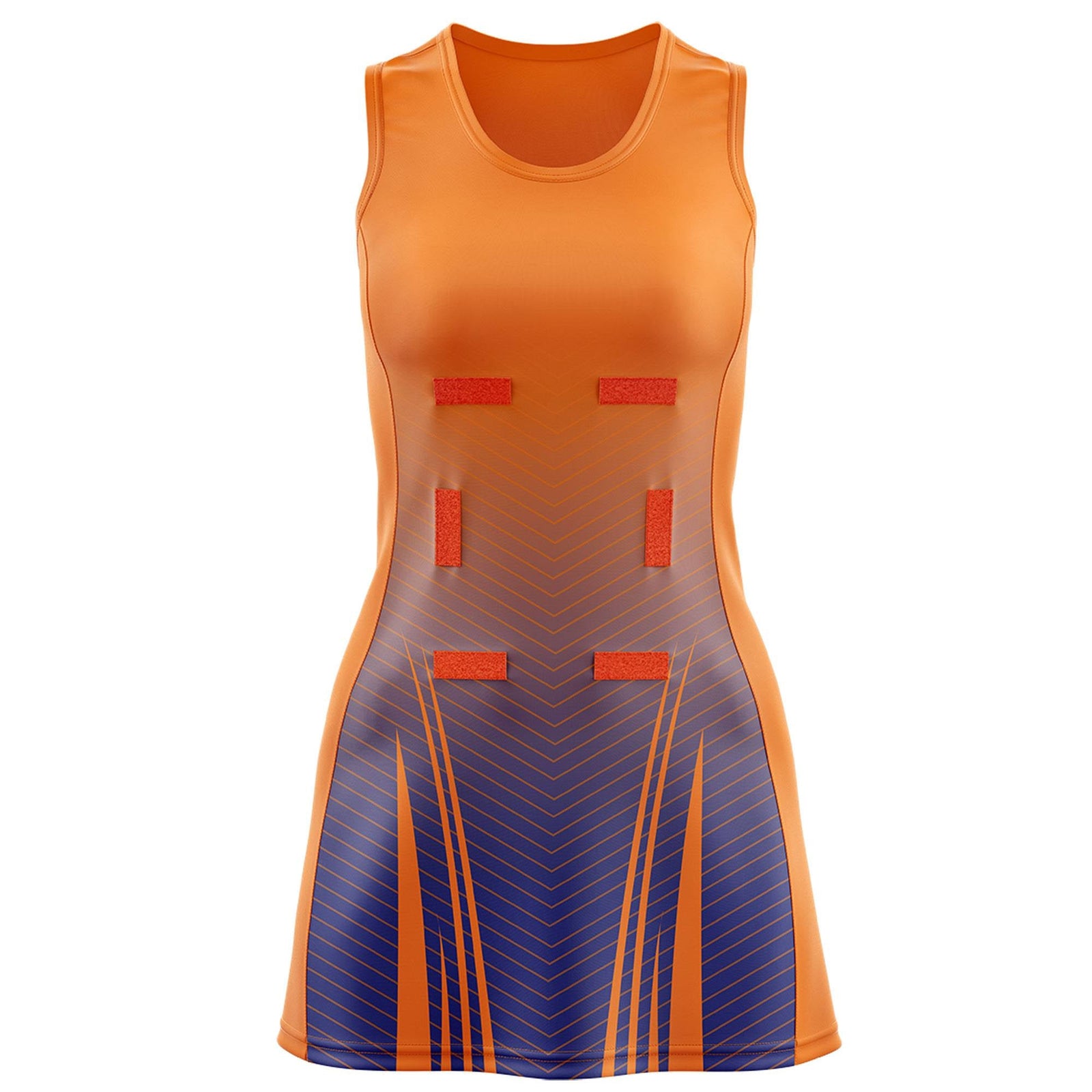 Custom Orange Royal Netball Dresses With Diagonal Lines And Jagged Texture Patterns