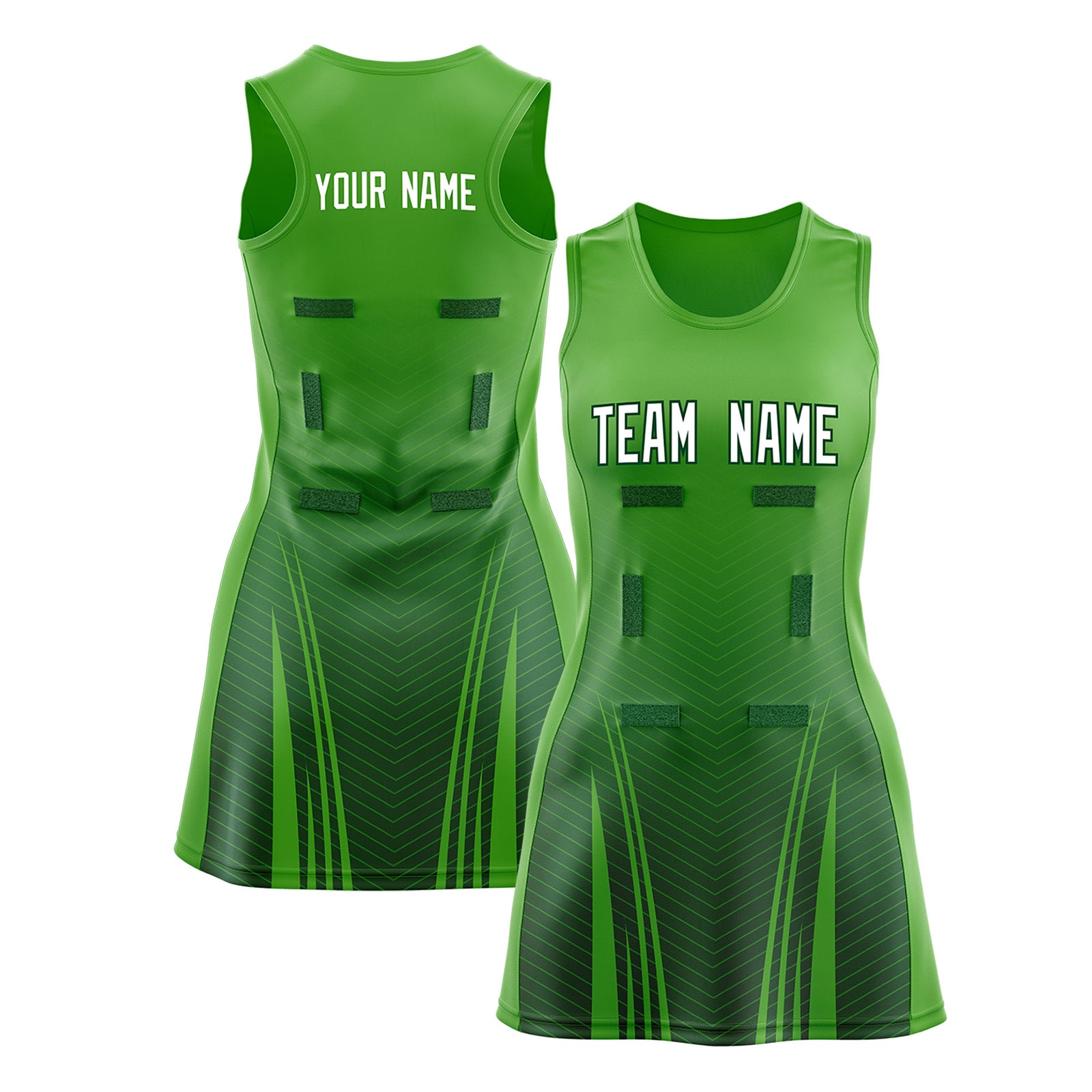 Custom Light Green Green Netball Dresses With Diagonal Lines And Jagged Texture Patterns