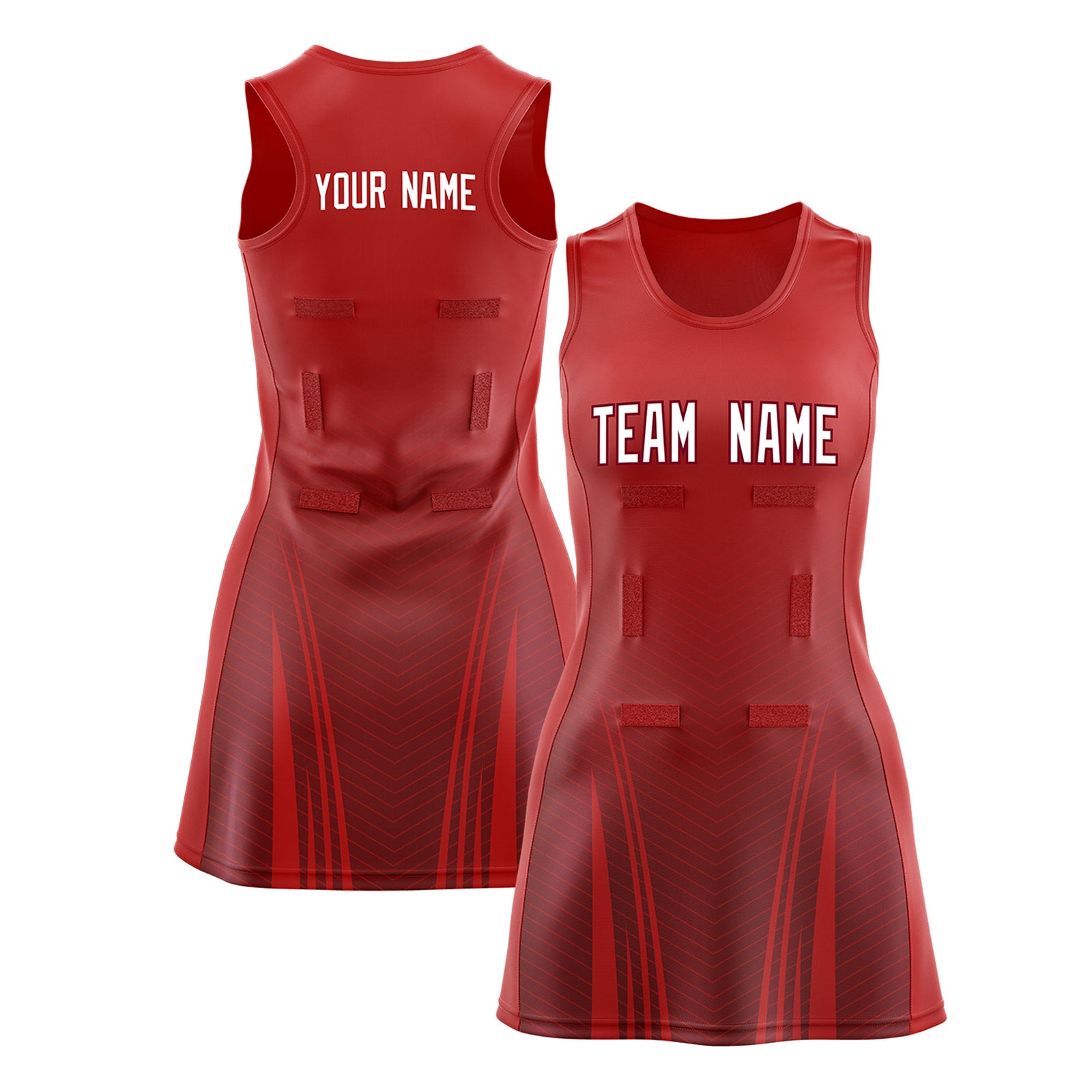 Custom Red Crimson Netball Dresses With Diagonal Lines And Jagged Texture Patterns
