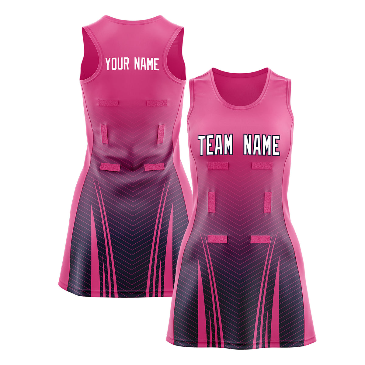 Custom Rose Red Navy Netball Dresses With Diagonal Lines And Jagged Texture Patterns