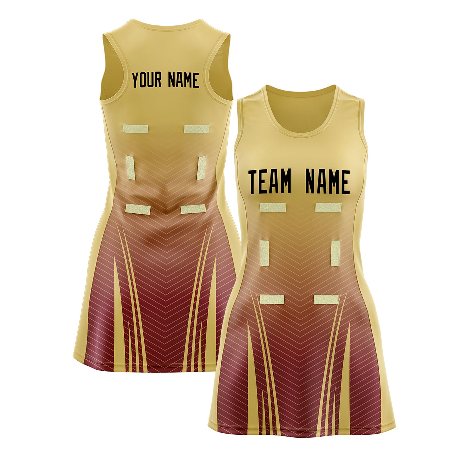 Custom Khaki Crimson Netball Dresses With Diagonal Lines And Jagged Texture Patterns