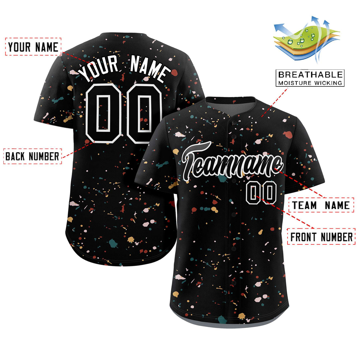 Custom Black White Splash Graffiti Pattern Authentic Baseball Jersey