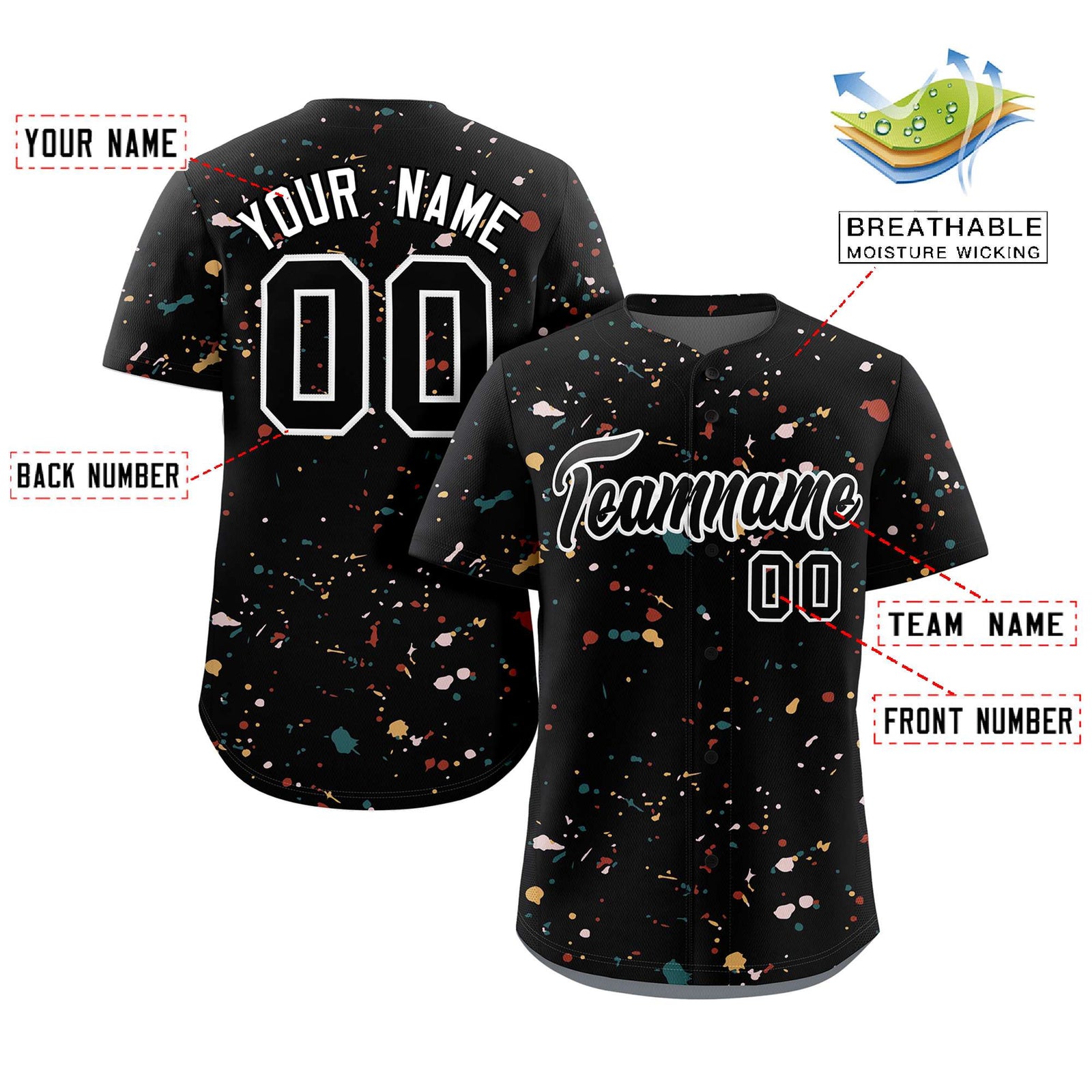 Custom Black White Splash Graffiti Pattern Authentic Baseball Jersey