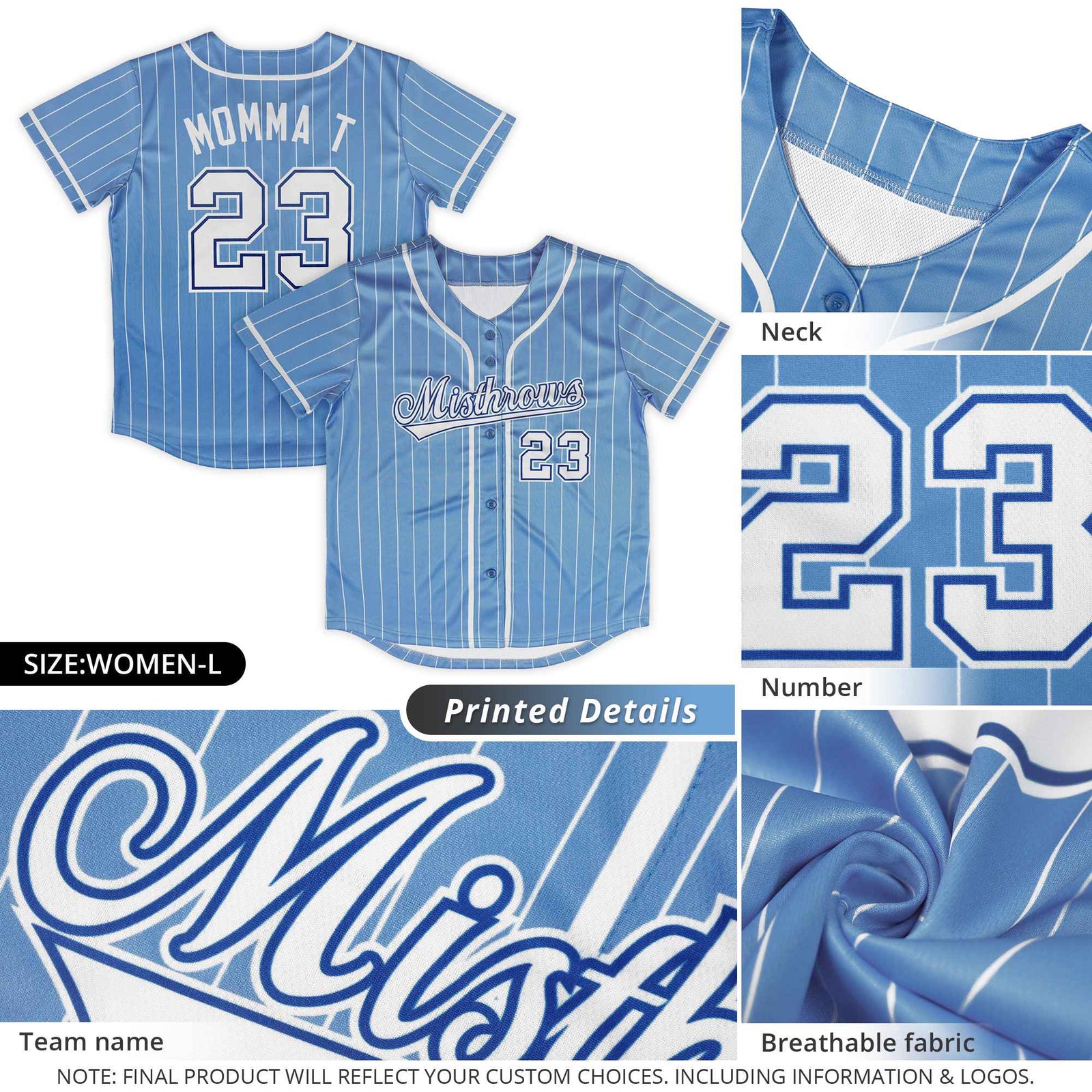 Custom Navy Light Blue Stripe Fashion Design Full Button Authentic Baseball Jersey