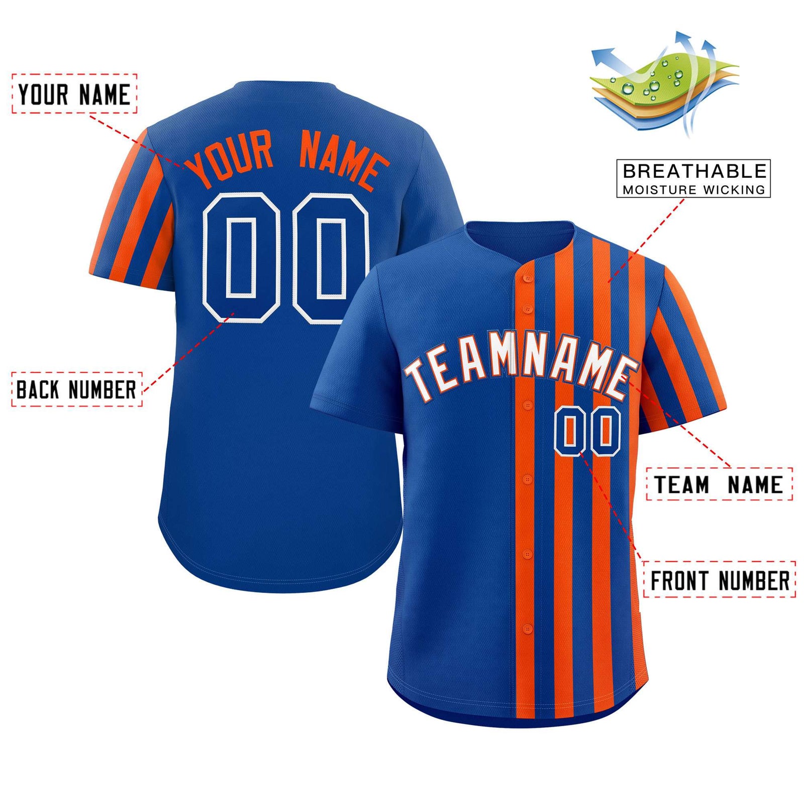 Custom Royal Orange Thick Stripe Fashion Design Authentic Baseball Jersey