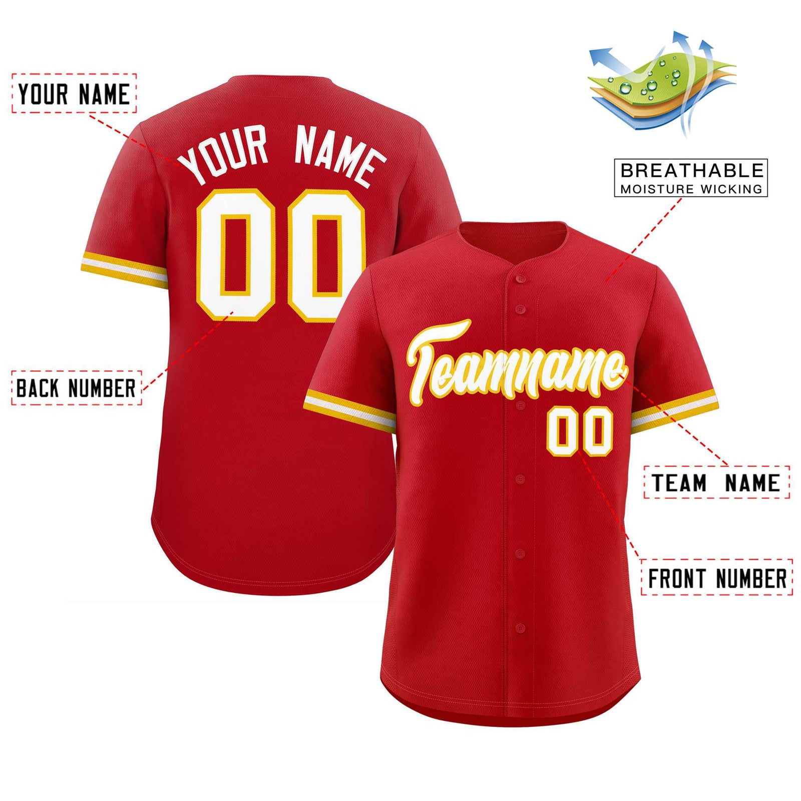 Custom Red White Full Button Design Authentic Baseball Jersey