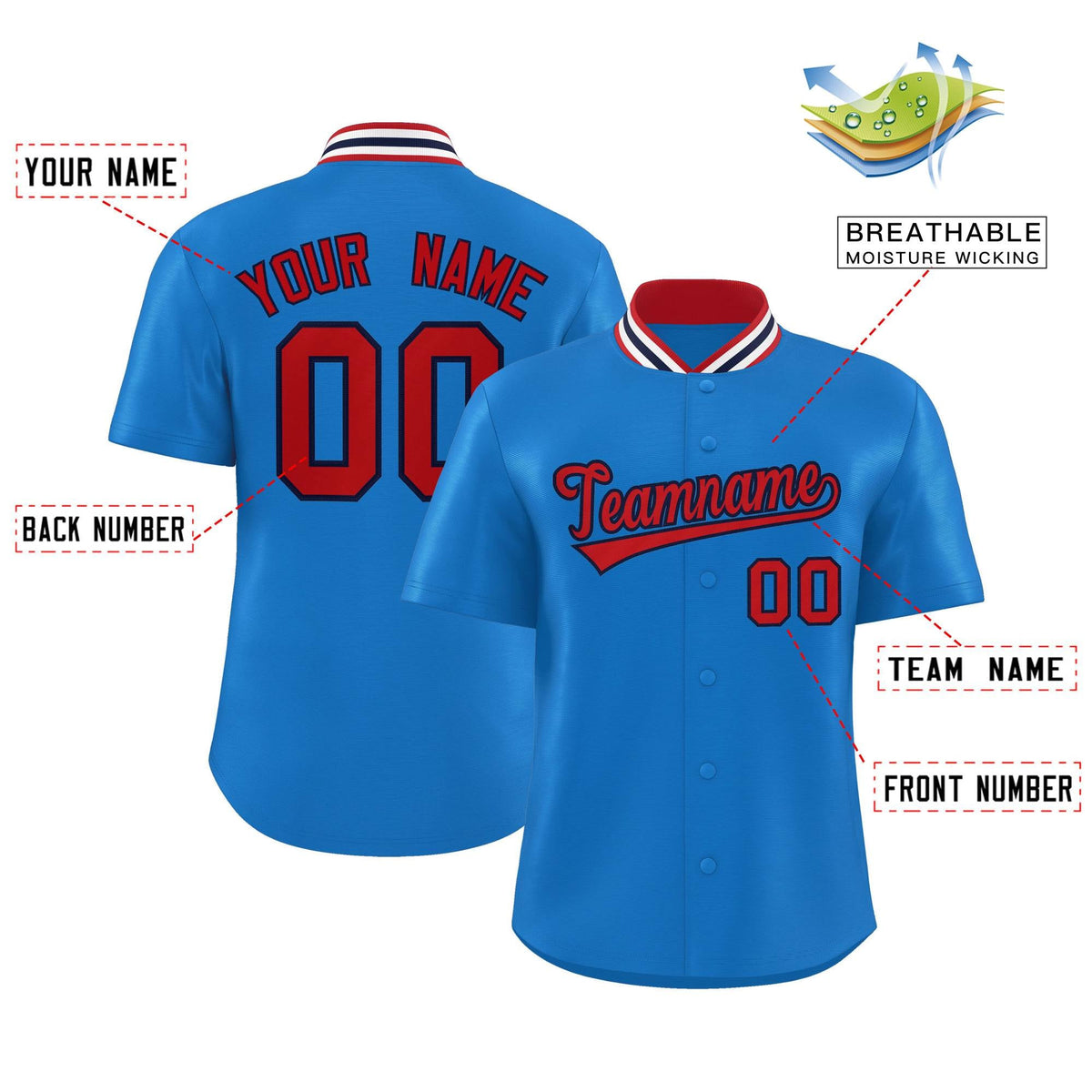 Custom Panther Blue Classic Style Authentic Stand Collar Baseball Jersey