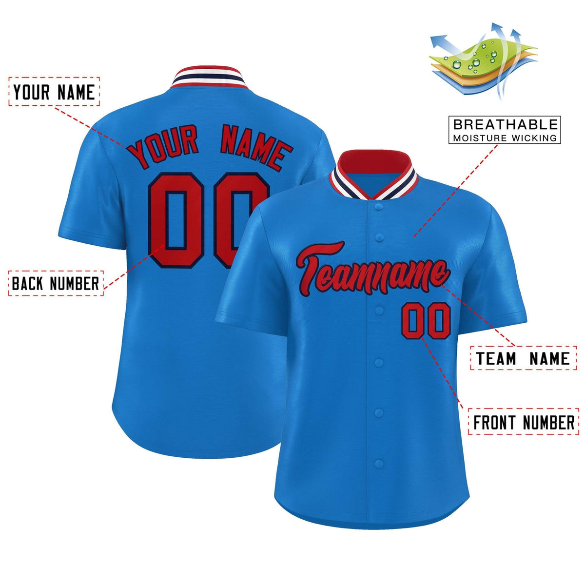 Custom Panther Blue Classic Style Authentic Stand Collar Baseball Jersey