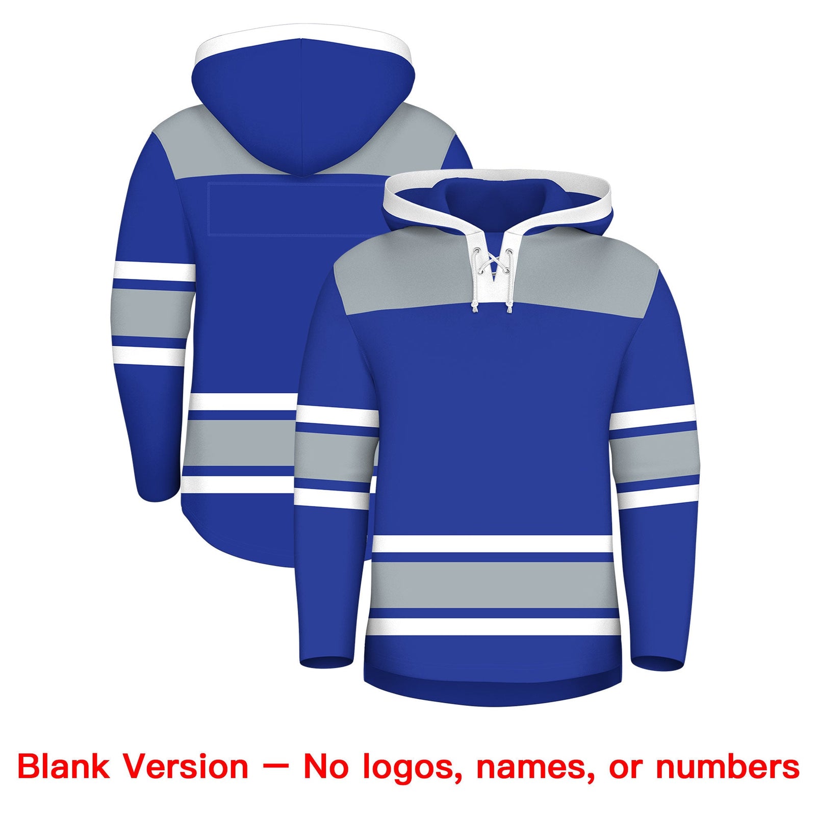 Custom Hockey Hoodie Jersey Royal Blue Silver Raglan Sleeves Lace-Up Neck Personalized Jersey for Men & Youth