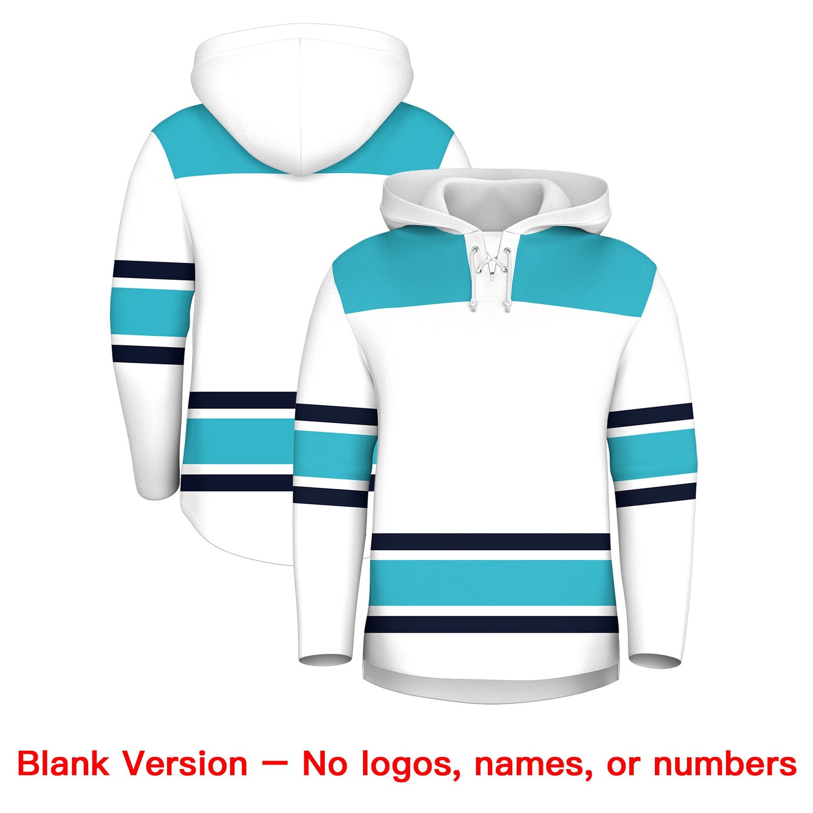 Custom Hockey Hoodie Jersey White Sky Blue Raglan Sleeves Lace-Up Neck Personalized Jersey for Men & Youth