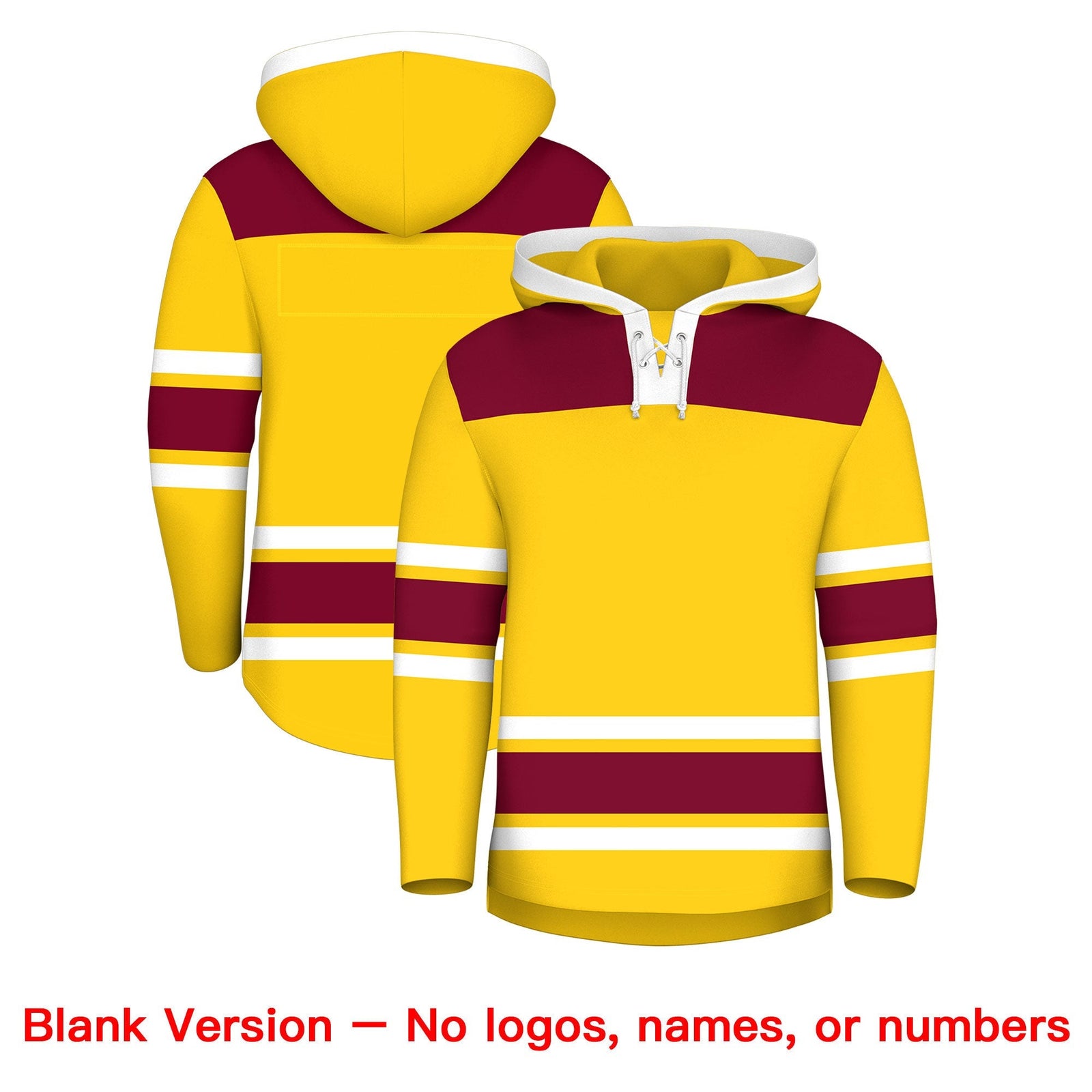 Custom Hockey Hoodie Jersey Gold Crimson Raglan Sleeves Lace-Up Neck Personalized Jersey for Men & Youth