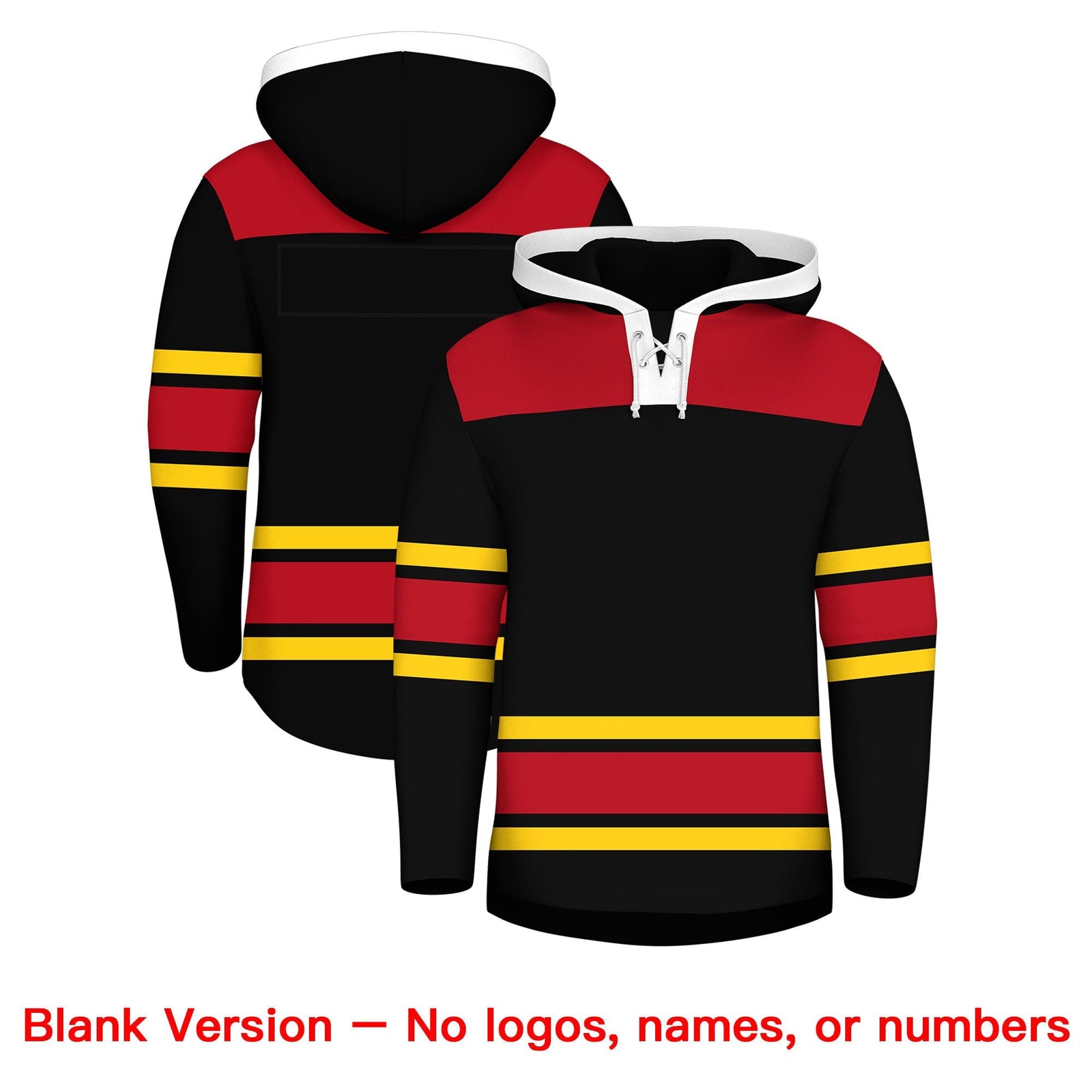 Custom Hockey Hoodie Jersey Black Red Raglan Sleeves Lace-Up Neck Personal Name & Number & Logo