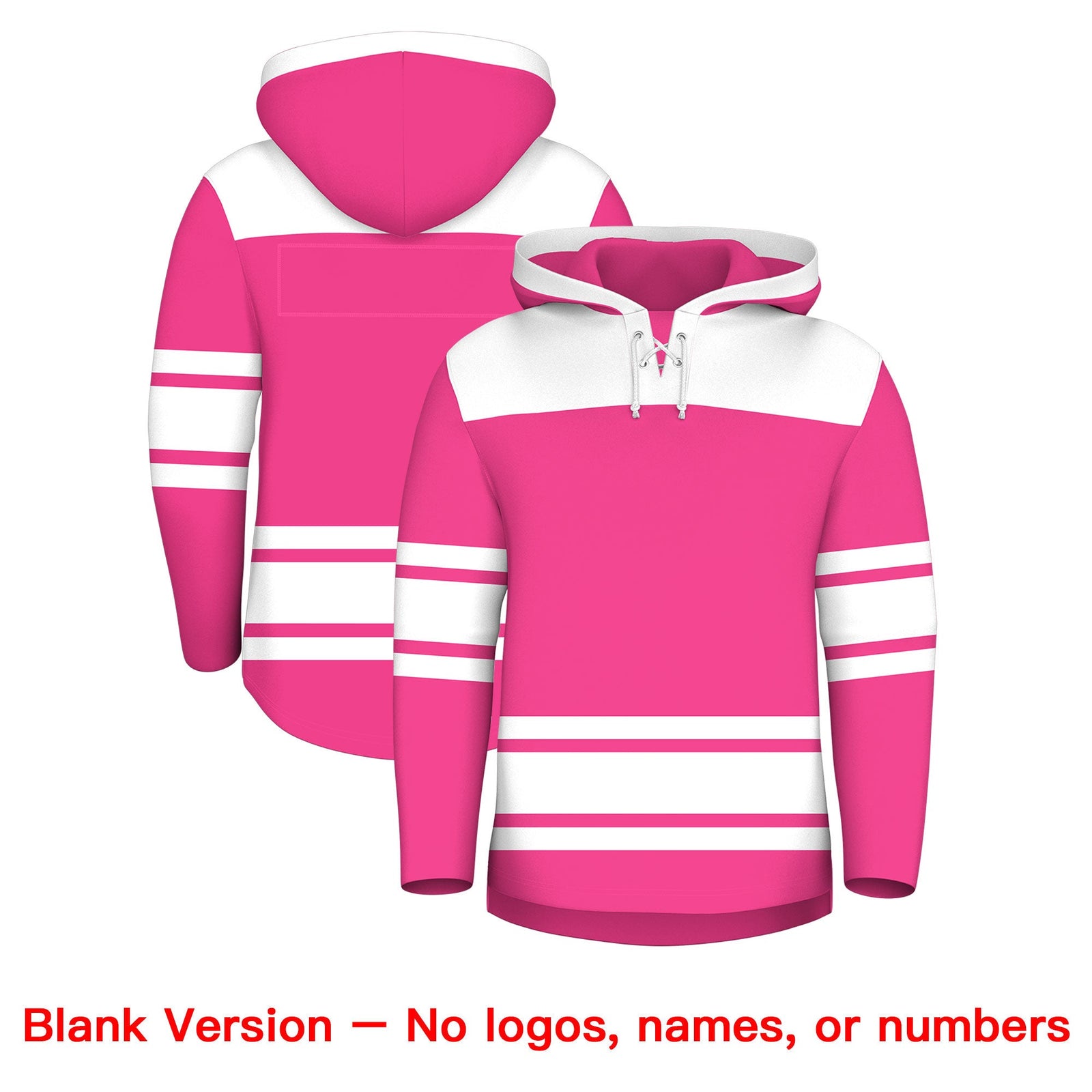 Custom Hockey Hoodie Jersey Pink White Raglan Sleeves Lace-Up Neck Personalized Jersey for Men & Youth
