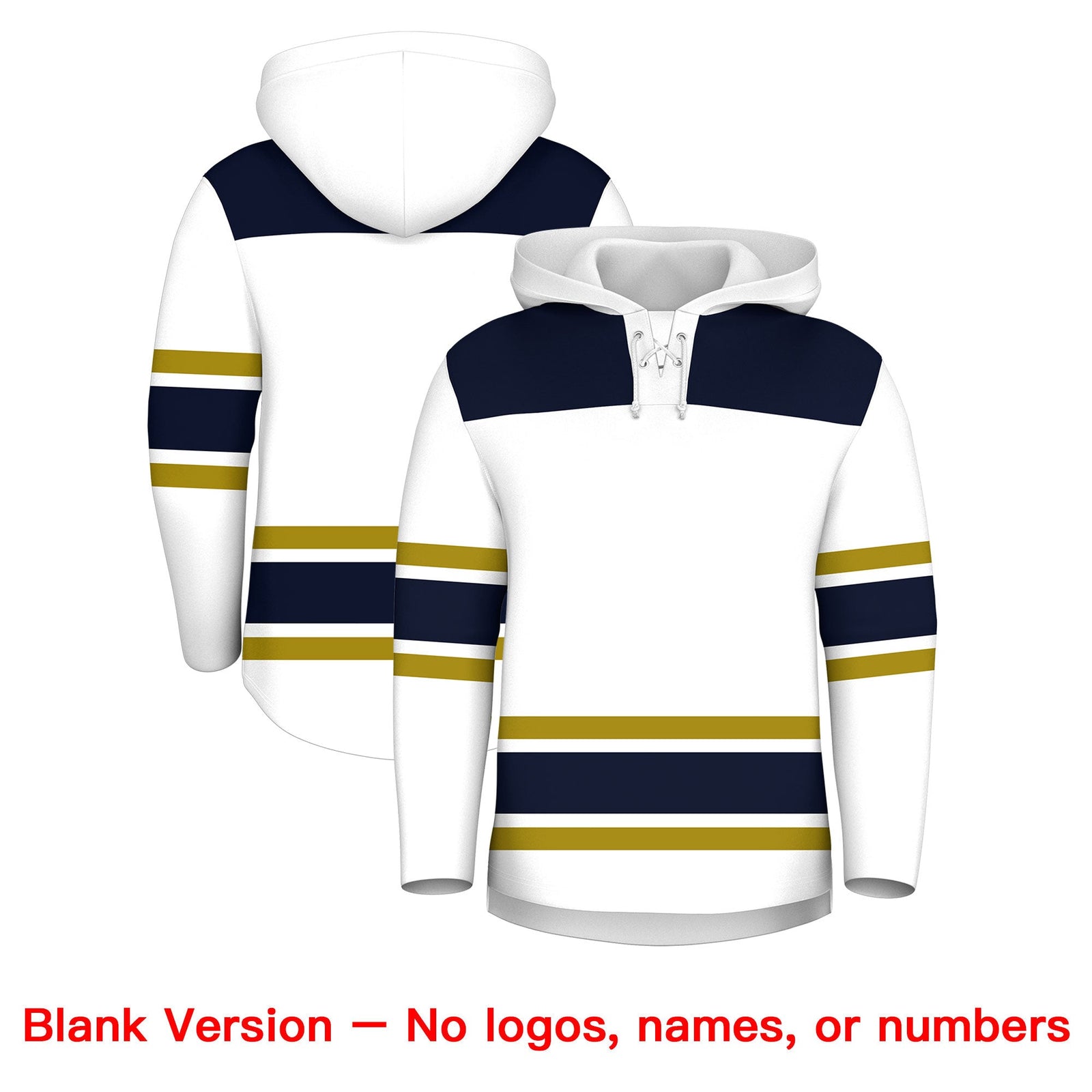 Custom Hockey Hoodie Jersey White Navy Raglan Sleeves Lace-Up Neck Personal Name & Number & Logo