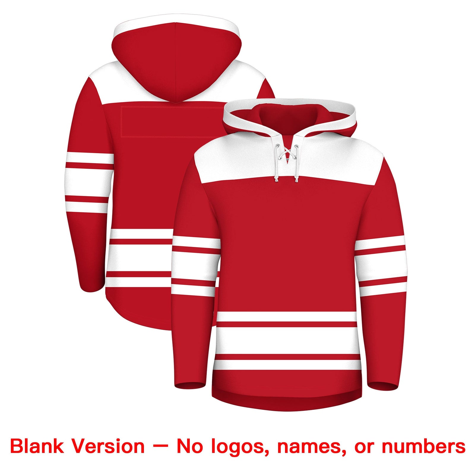 Custom Hockey Hoodie Jersey Red White Raglan Sleeves Lace-Up Neck Personalized Jersey for Men & Youth