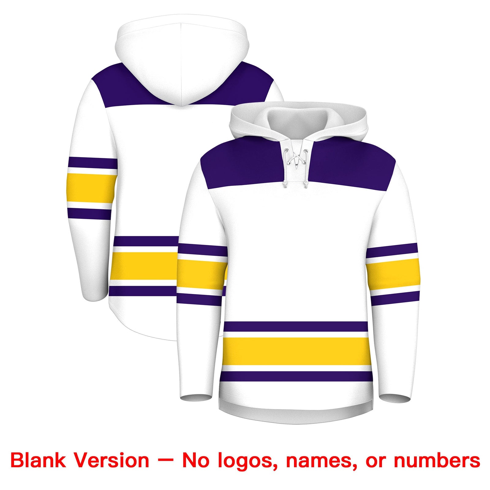 Custom Hockey Hoodie Jersey White Gold Raglan Sleeves Lace-Up Neck Personal Name & Number & Logo