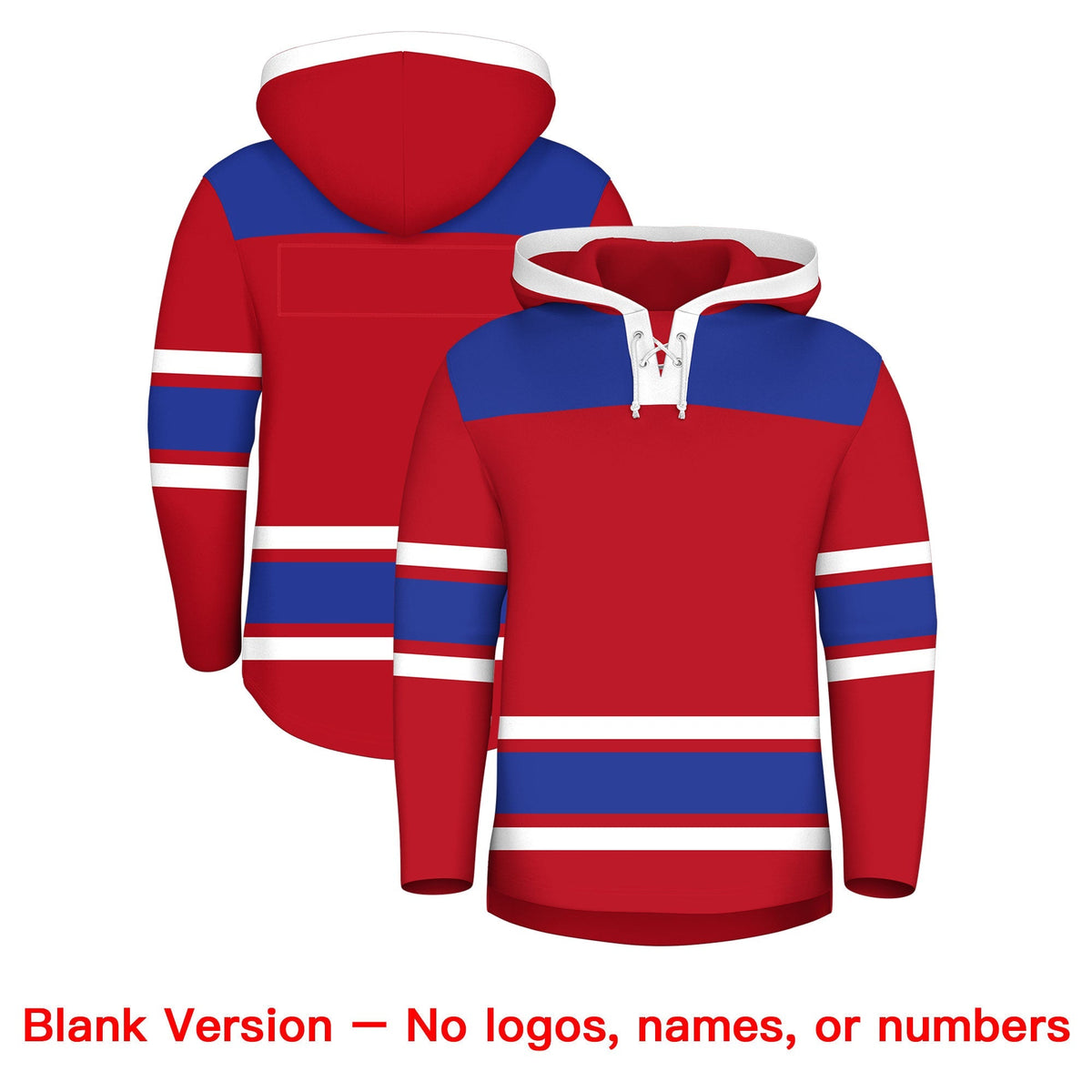 Custom Hockey Hoodie Jersey Red Royal Blue Raglan Sleeves Lace-Up Neck Personalized Jersey for Men &amp; Youth