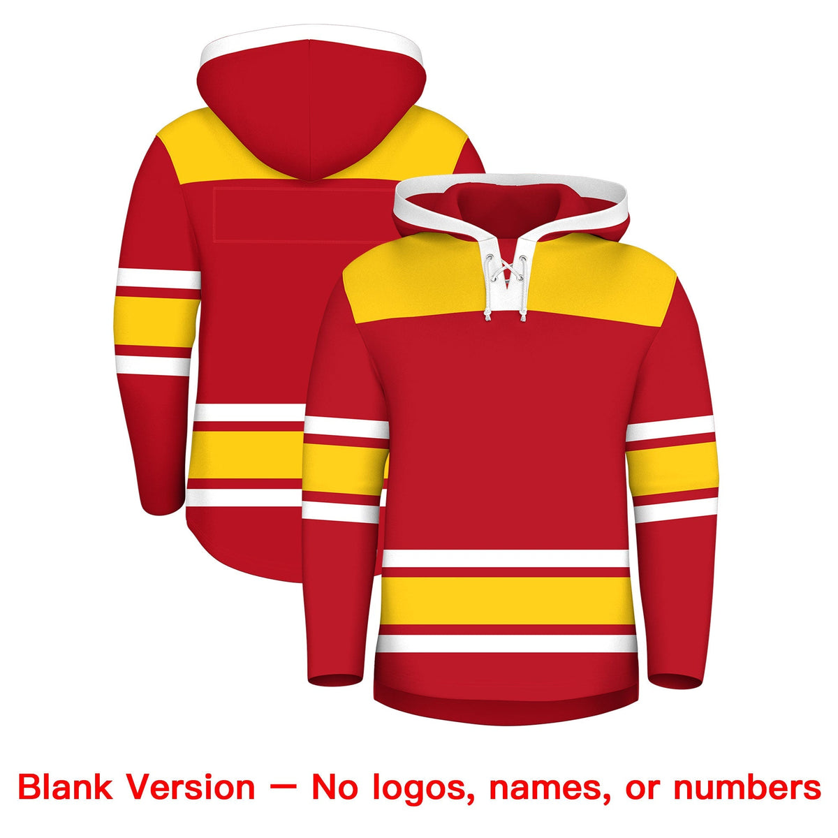 Custom Hockey Hoodie Jersey Red Gold Raglan Sleeves Lace-Up Neck Personalized Jersey for Men &amp; Youth