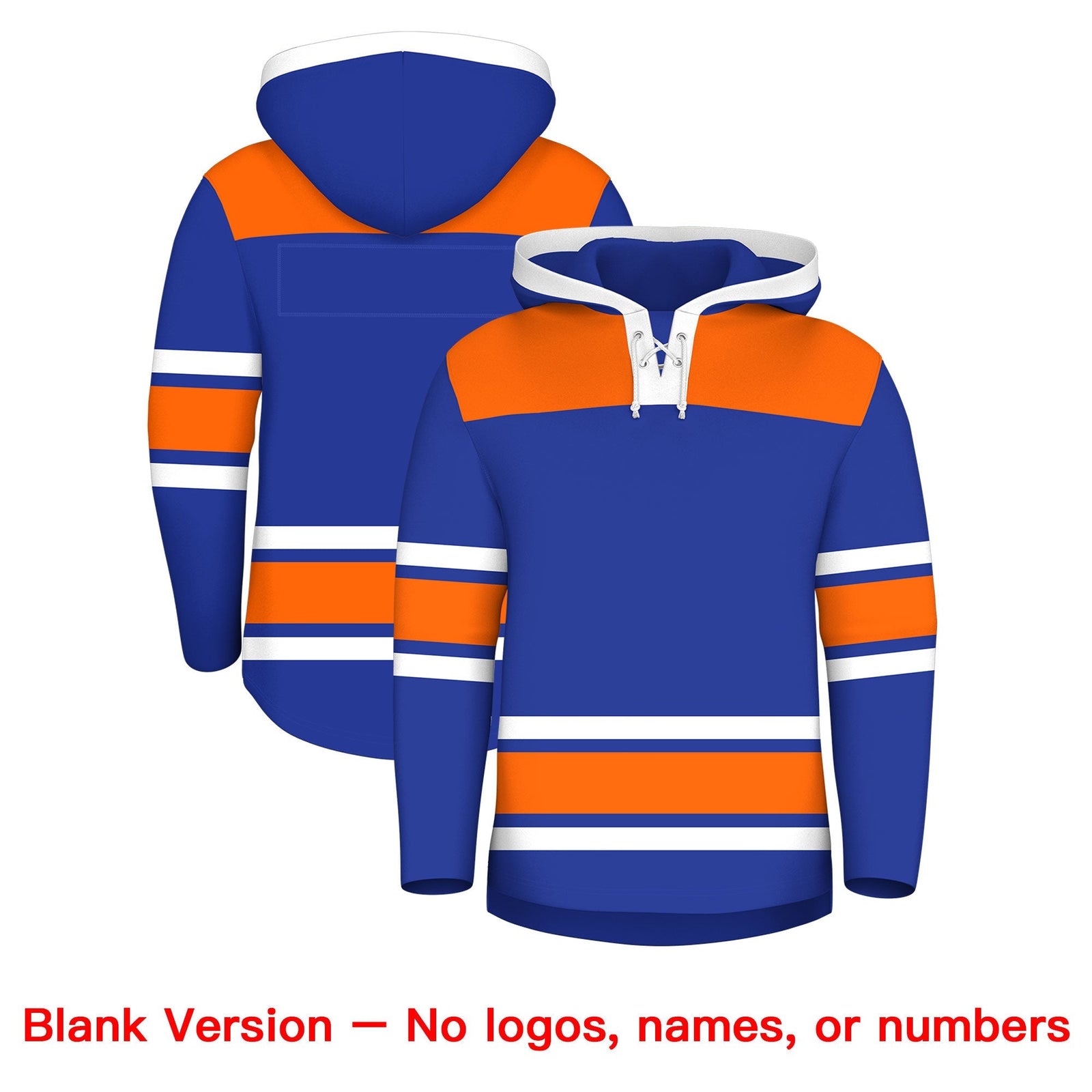 Custom Hockey Hoodie Jersey Royal Blue Orange Raglan Sleeves Lace-Up Neck Classic Team Colors Hoodie