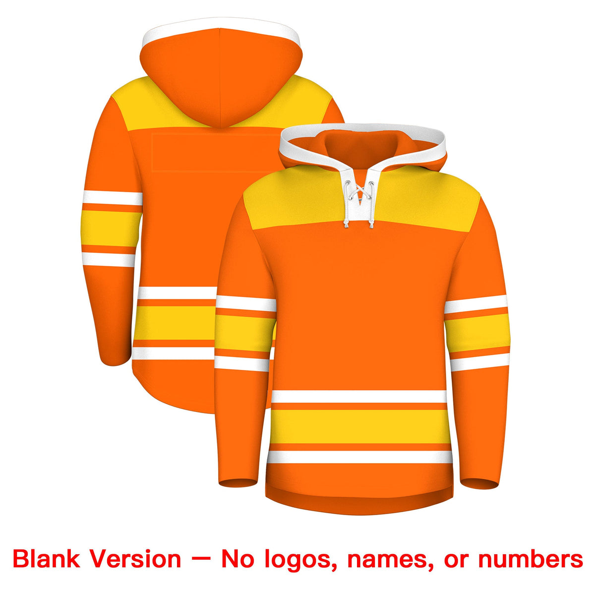 Custom Hockey Hoodie Jersey Orange Gold Raglan Sleeves Lace-Up Neck Personal Name &amp; Number &amp; Logo
