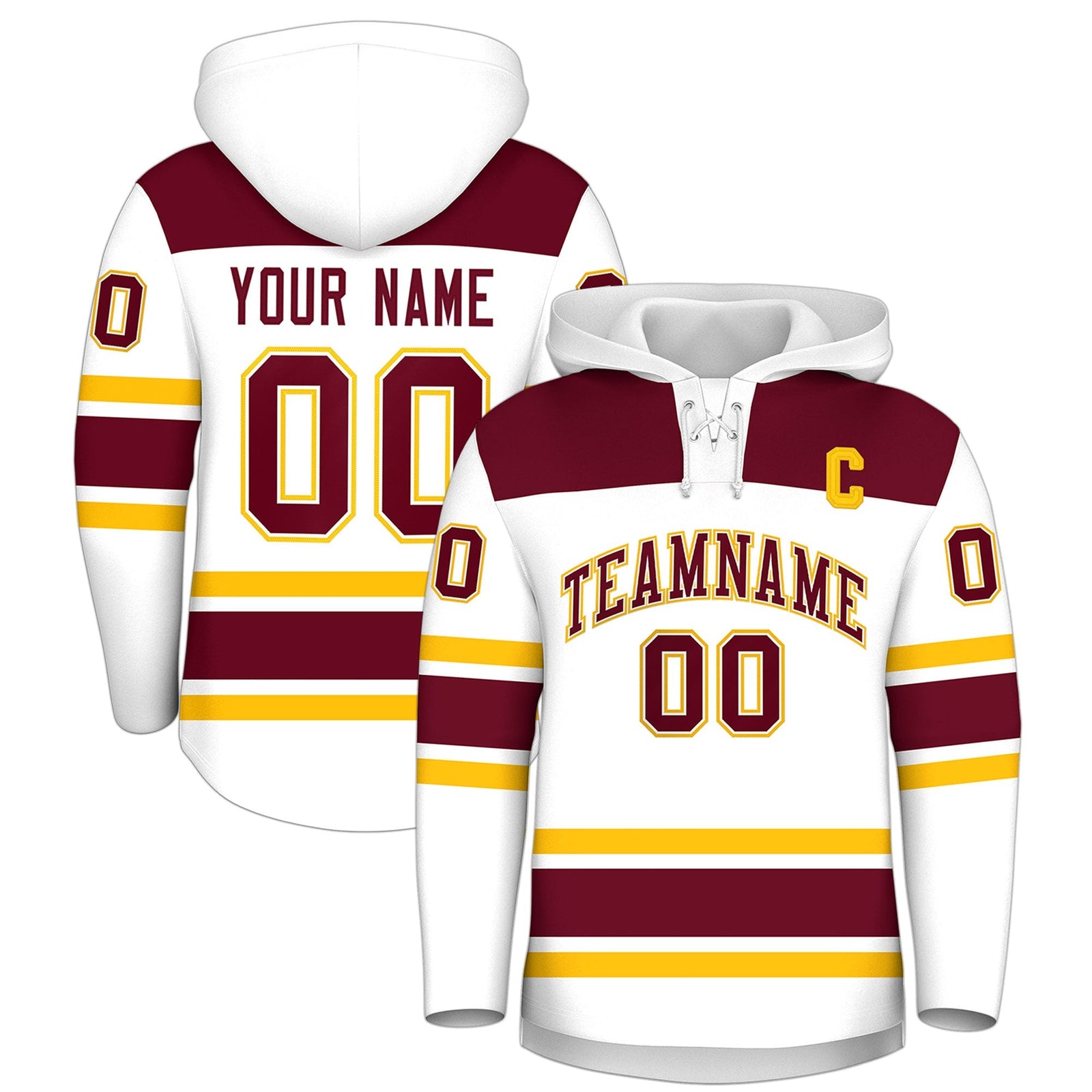 Custom Hockey Hoodie Jersey White Crimson Raglan Sleeves Lace-Up Neck Personalized Jersey for Men & Youth