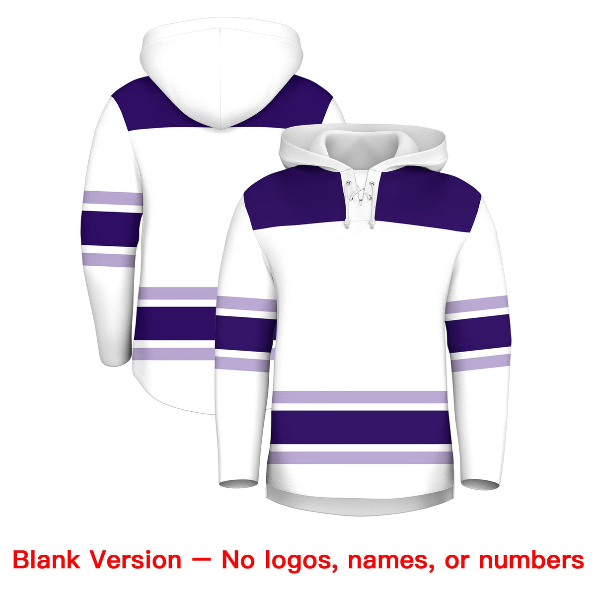 Custom Hockey Hoodie Jersey White Purple Raglan Sleeves Lace-Up Neck Personalized Jersey for Men &amp; Youth