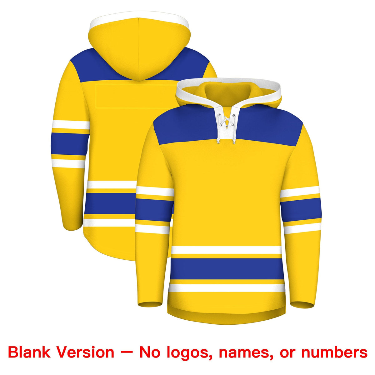Custom Hockey Hoodie Jersey Gold Royal Blue Raglan Sleeves Lace-Up Neck Personalized Jersey for Men &amp; Youth