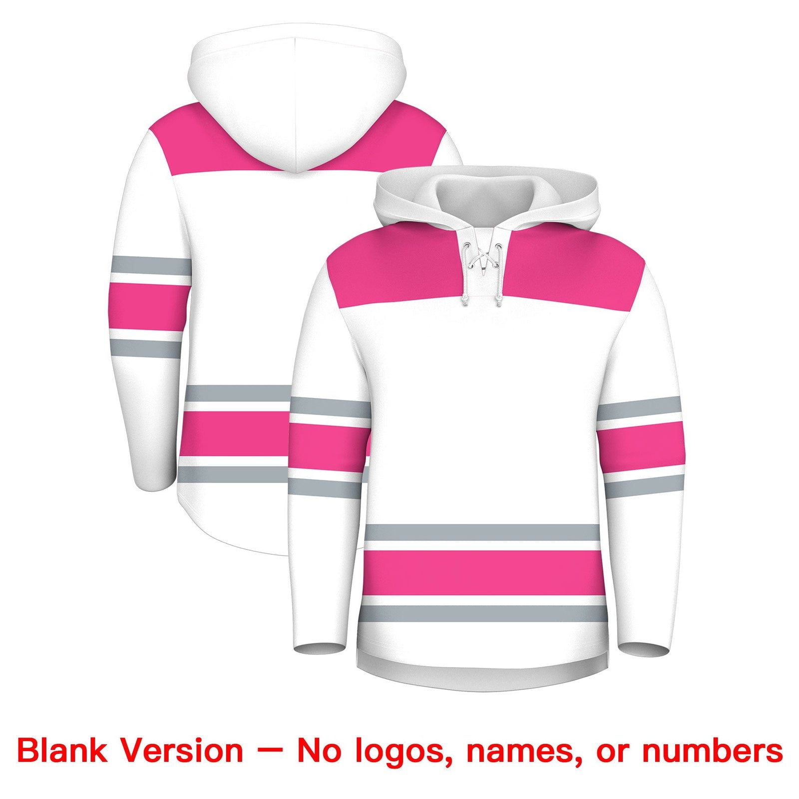 Custom Hockey Hoodie Jersey White Pink Raglan Sleeves Lace-Up Neck Personal Name & Number & Logo