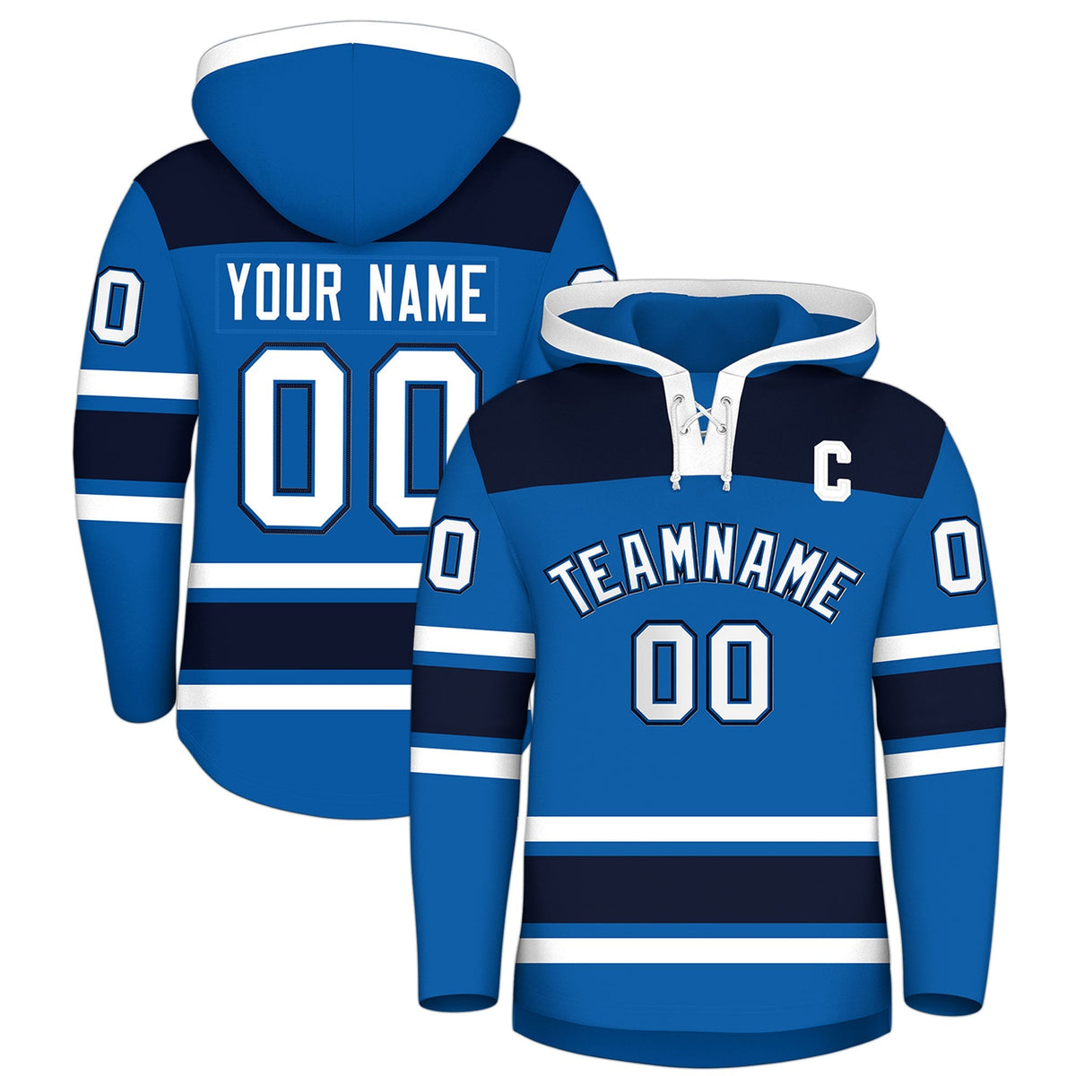 Custom Hockey Hoodie Jersey Royal Navy Raglan Sleeves Lace-Up Neck Personal Name &amp; Number &amp; Logo