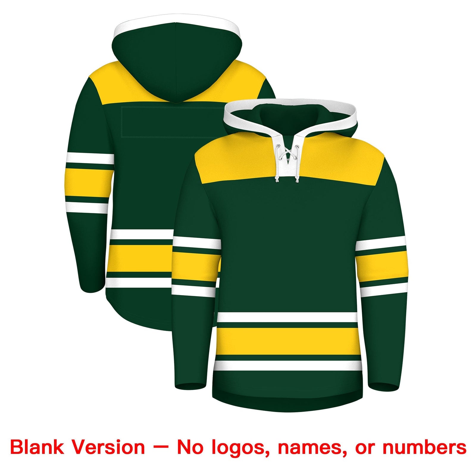 Custom Hockey Hoodie Jersey Green Gold Raglan Sleeves Lace-Up Neck Classic Team Colors Hoodie