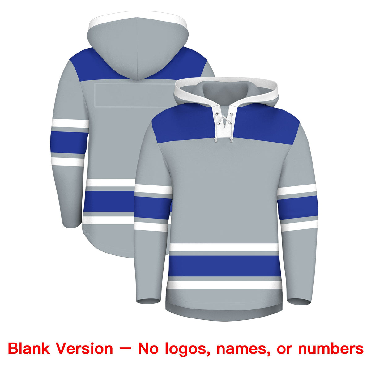 Custom Hockey Hoodie Jersey Silver Royal Blue Raglan Sleeves Lace-Up Neck Personalized Jersey for Men &amp; Youth