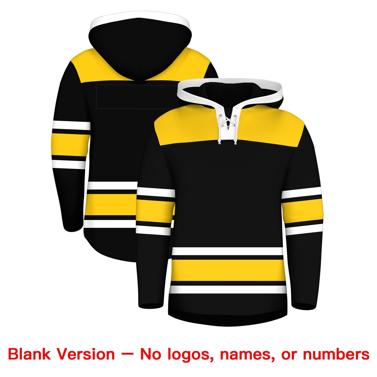 Custom Hockey Hoodie Jersey Black Gold Raglan Sleeves Lace-Up Neck Personalized Jersey for Men & Youth