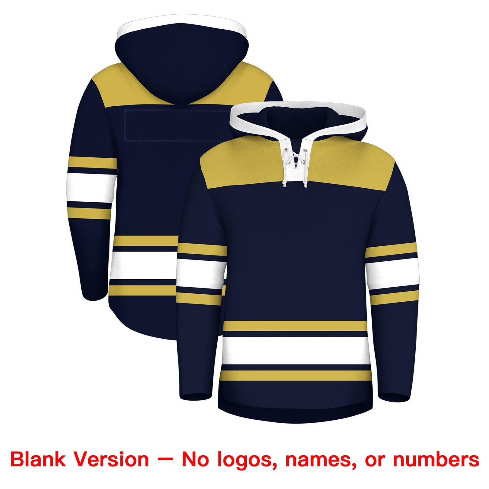 Custom Hockey Hoodie Jersey Navy Old Gold Raglan Sleeves Lace-Up Neck Personalized Jersey for Men & Youth