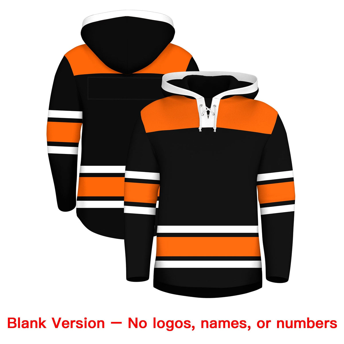 Custom Hockey Hoodie Jersey Black Orange Raglan Sleeves Lace-Up Neck Personalized Jersey for Men &amp; Youth