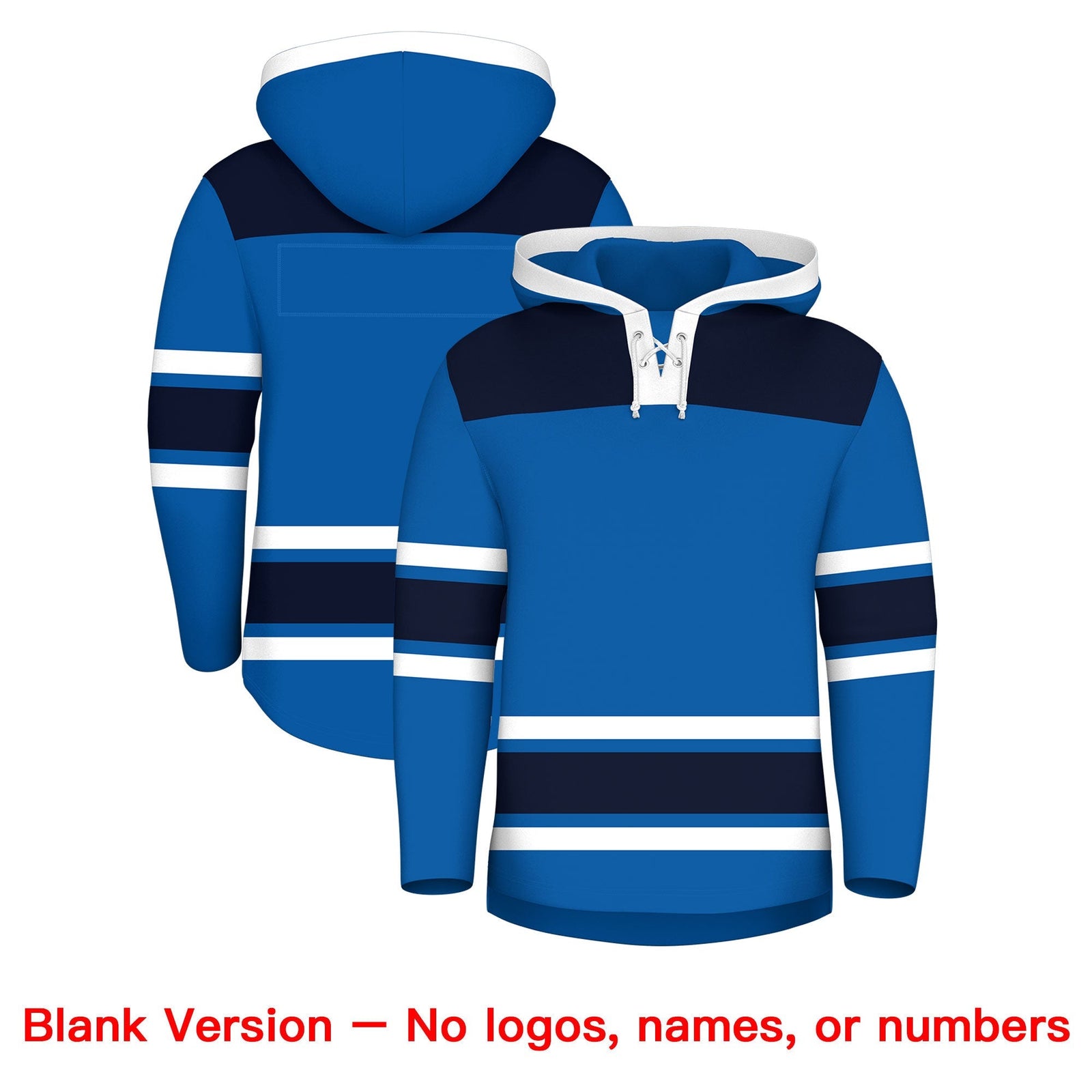 Custom Hockey Hoodie Jersey Royal Navy Raglan Sleeves Lace-Up Neck Personal Name & Number & Logo