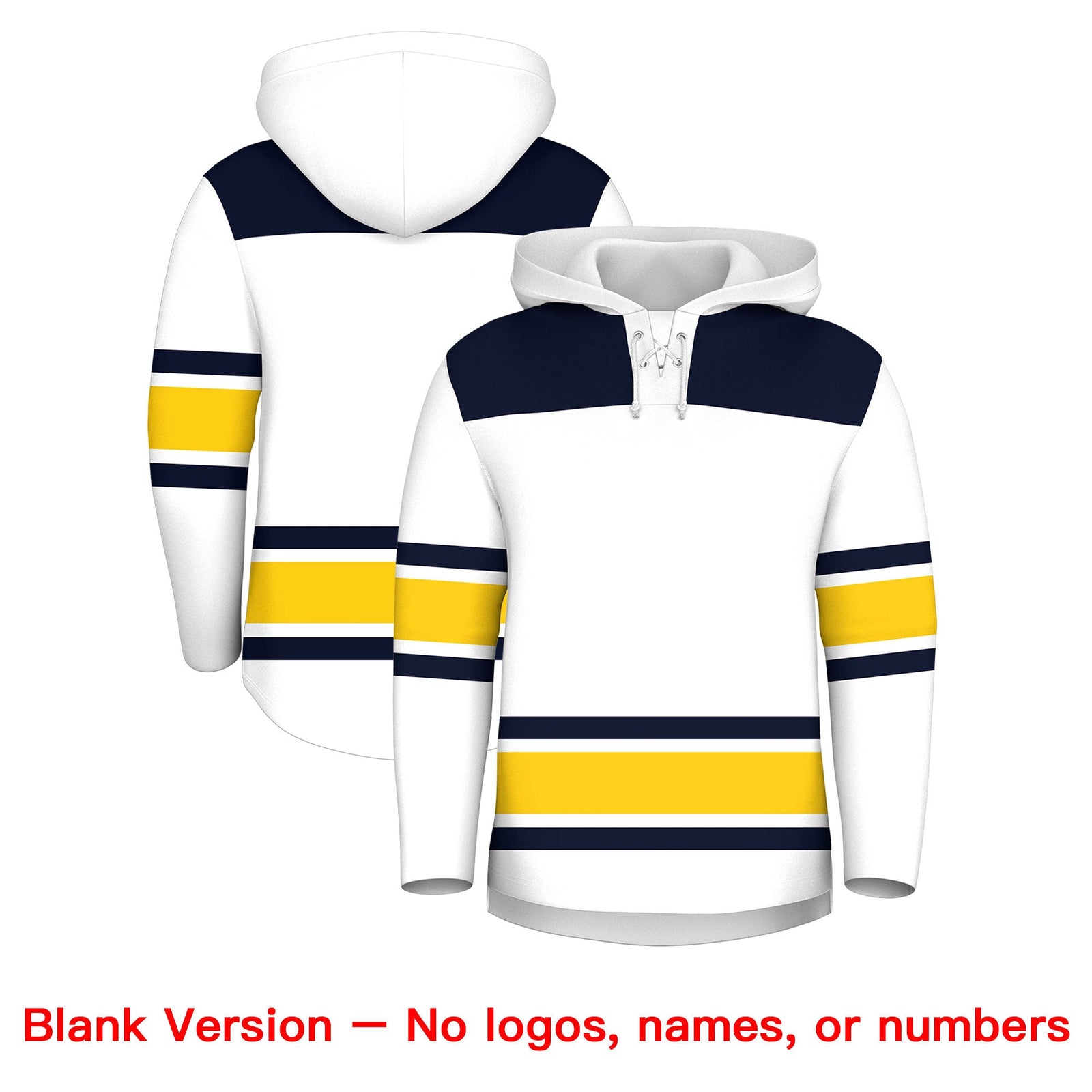 Custom Hockey Hoodie Jersey White Navy Raglan Sleeves Lace-Up Neck Classic Team Colors Hoodie