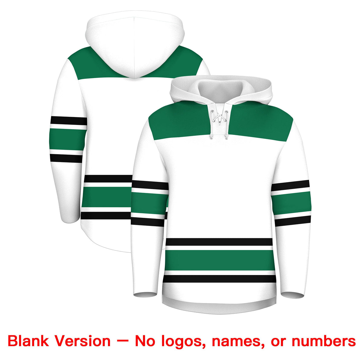Custom Hockey Hoodie Jersey White Kelly Green Raglan Sleeves Lace-Up Neck Classic Team Colors Hoodie