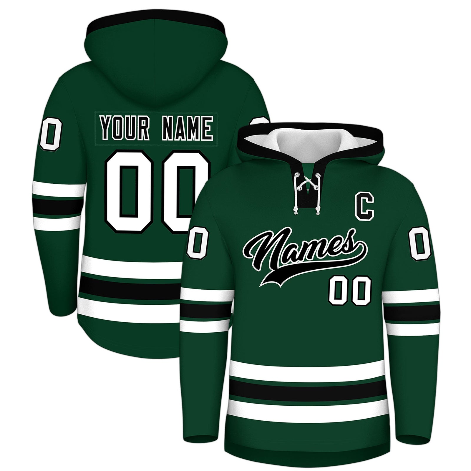 Custom Hockey Hoodie Jersey Dark Green Black Classic Style for Men&Youth