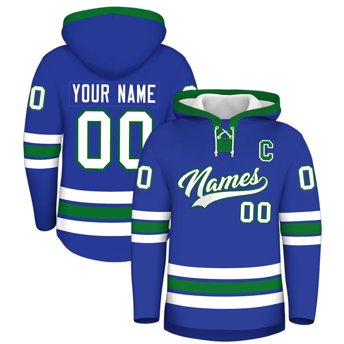 Custom Hockey Hoodie Jersey Royal Blue Kelly Green Classic Style for Men&amp;Youth
